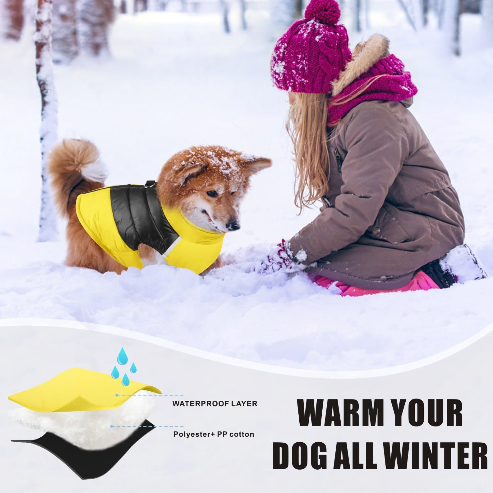 Idepet Dog Winter Coat Waterproof Dog Jackets Warm PetClothes for Small Medium large Pet Dog Cat Puppy S M L XL XXL 3XL 4XL 5XL (Yellow - Image 4