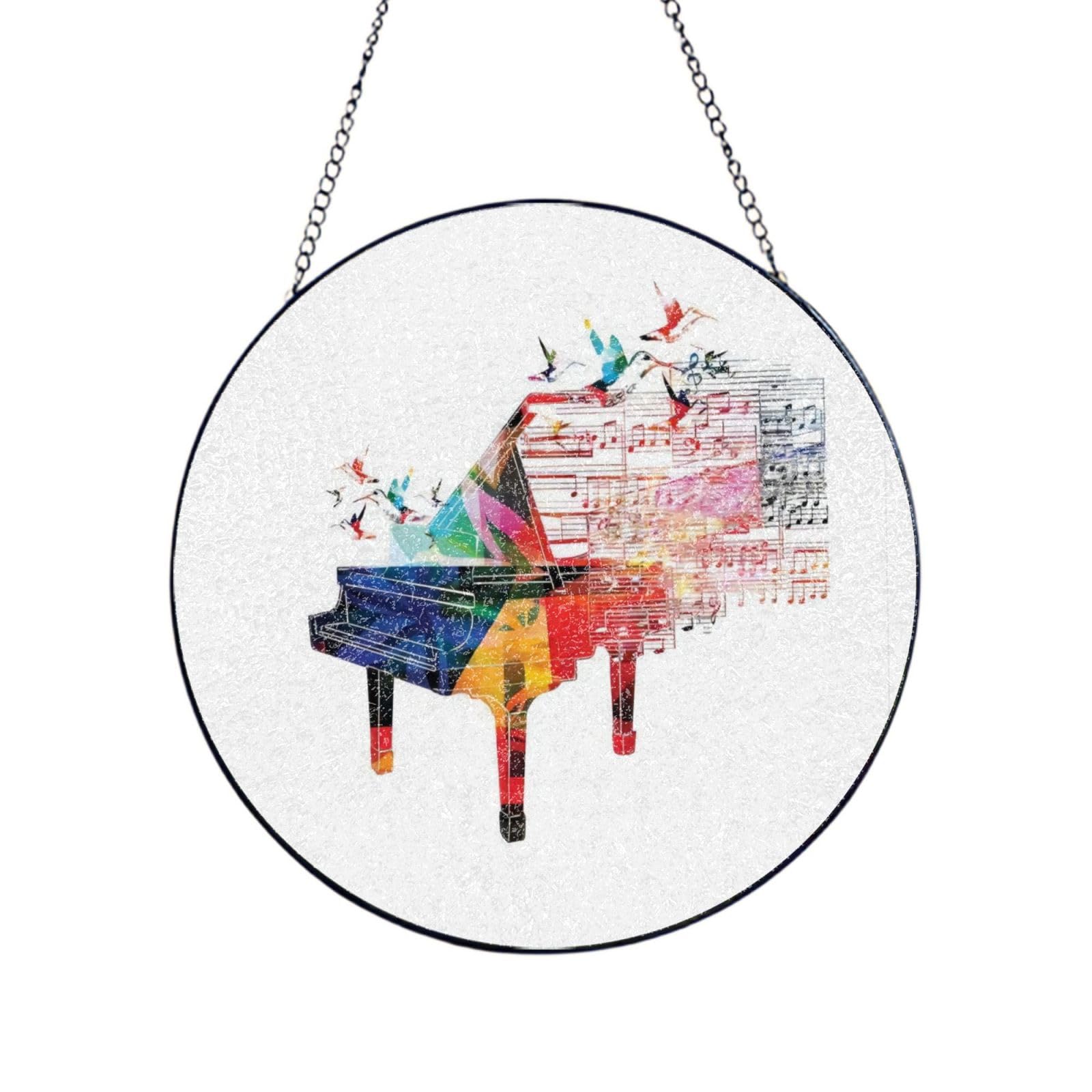 Phayah Colorful Piano Keyboard Music Print Glass Window Hanging Sun Catchers Suncatcher Decor For Birthday For Home Garden Porch 4in（10cm）