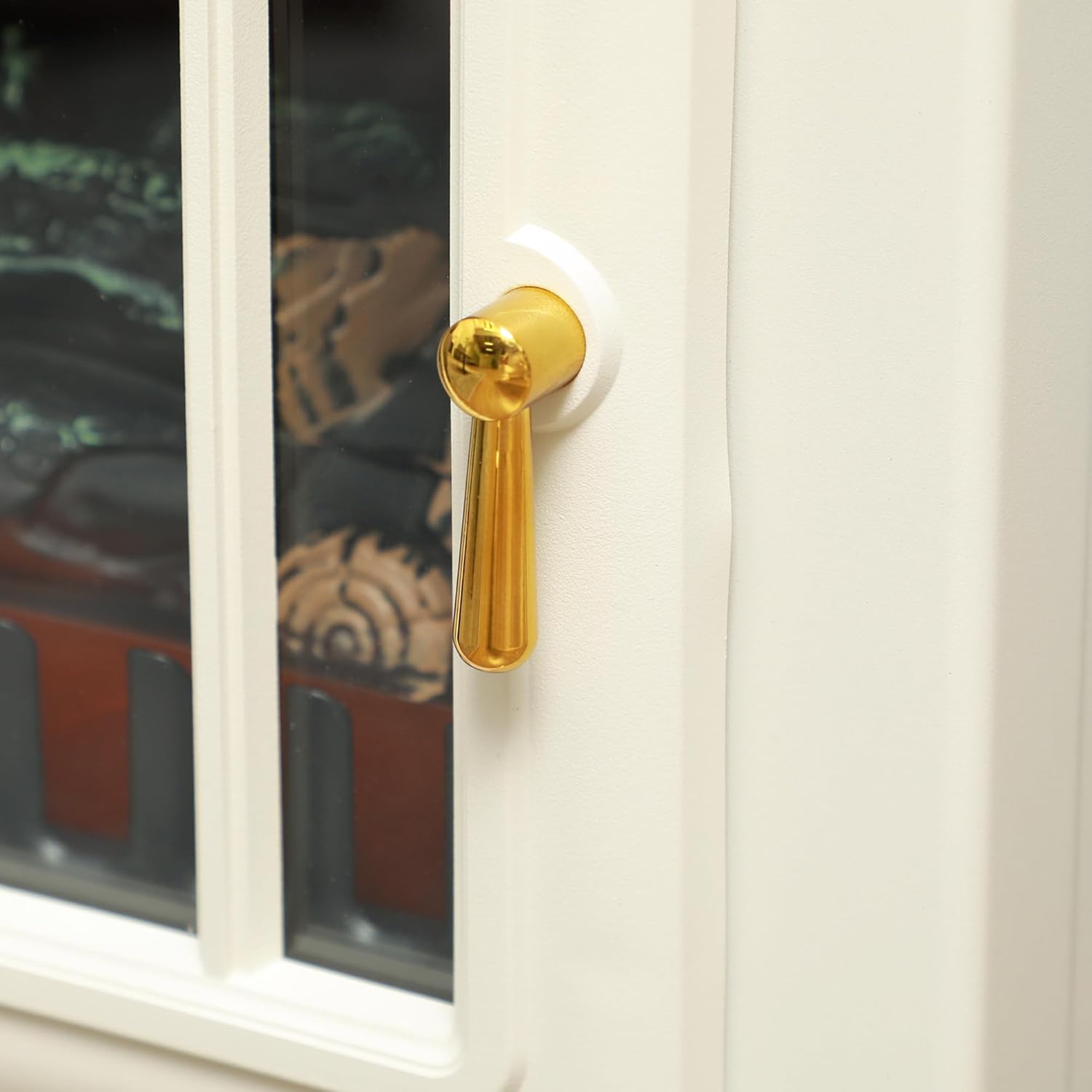 Close-up of the fireplace door handle