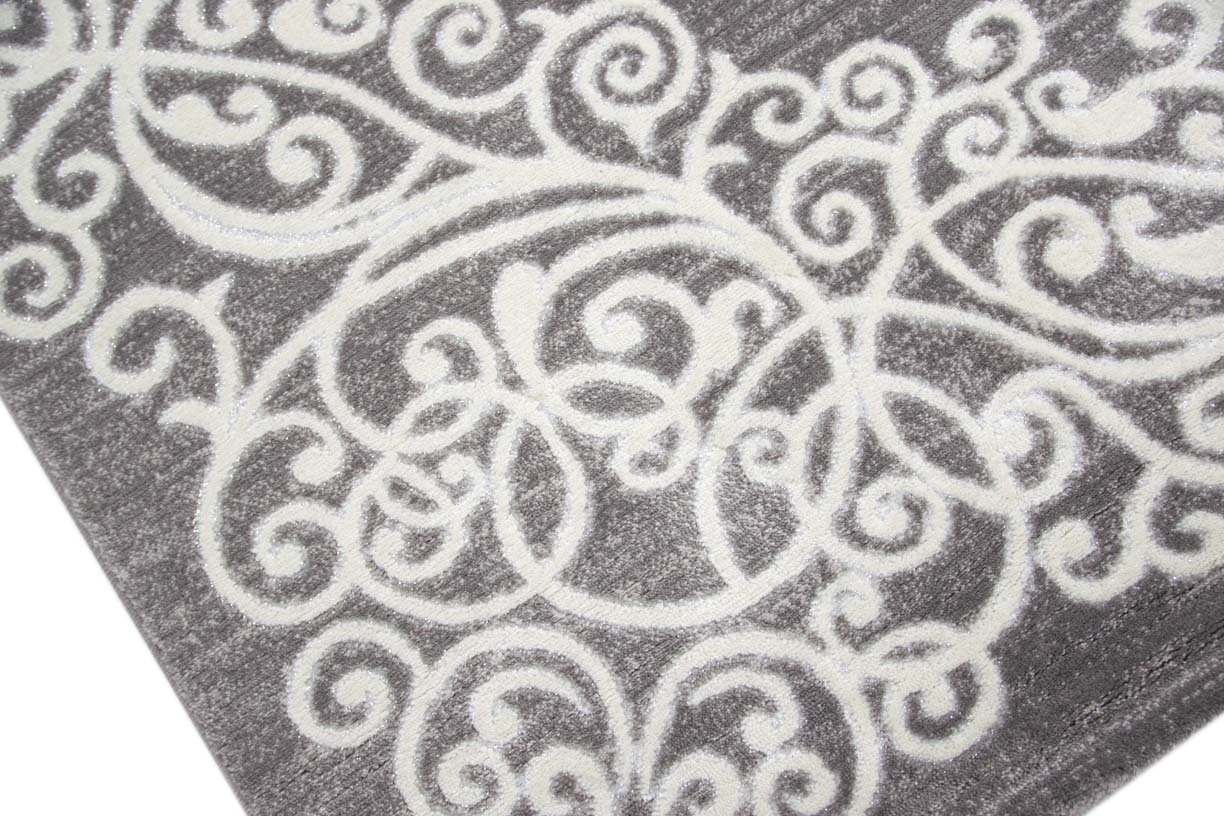 Traum Moderner Teppich Designer Teppich Orientteppich mit Glitzergarn Wohnzimmer Teppich mit Floral Muster Meliert in Grau Creme Größe 120x160 cm