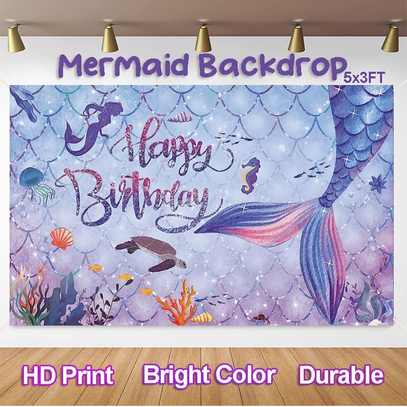 Miniatura 3 de Decoraciones de cumpleaños para fiesta de sirena, 149 piezas, guirnalda de arco de fiesta de sirena, kit de globos de sirena para niños, mantel de