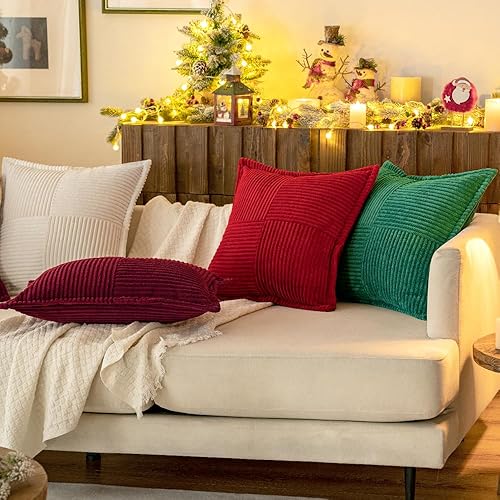 Miniatura 2 de MIULEE Juego de 2 fundas de almohada de pana con empalme, súper suaves, bohemias, a rayas, decorativas, con textura, para sofá, cama, sala de estar,