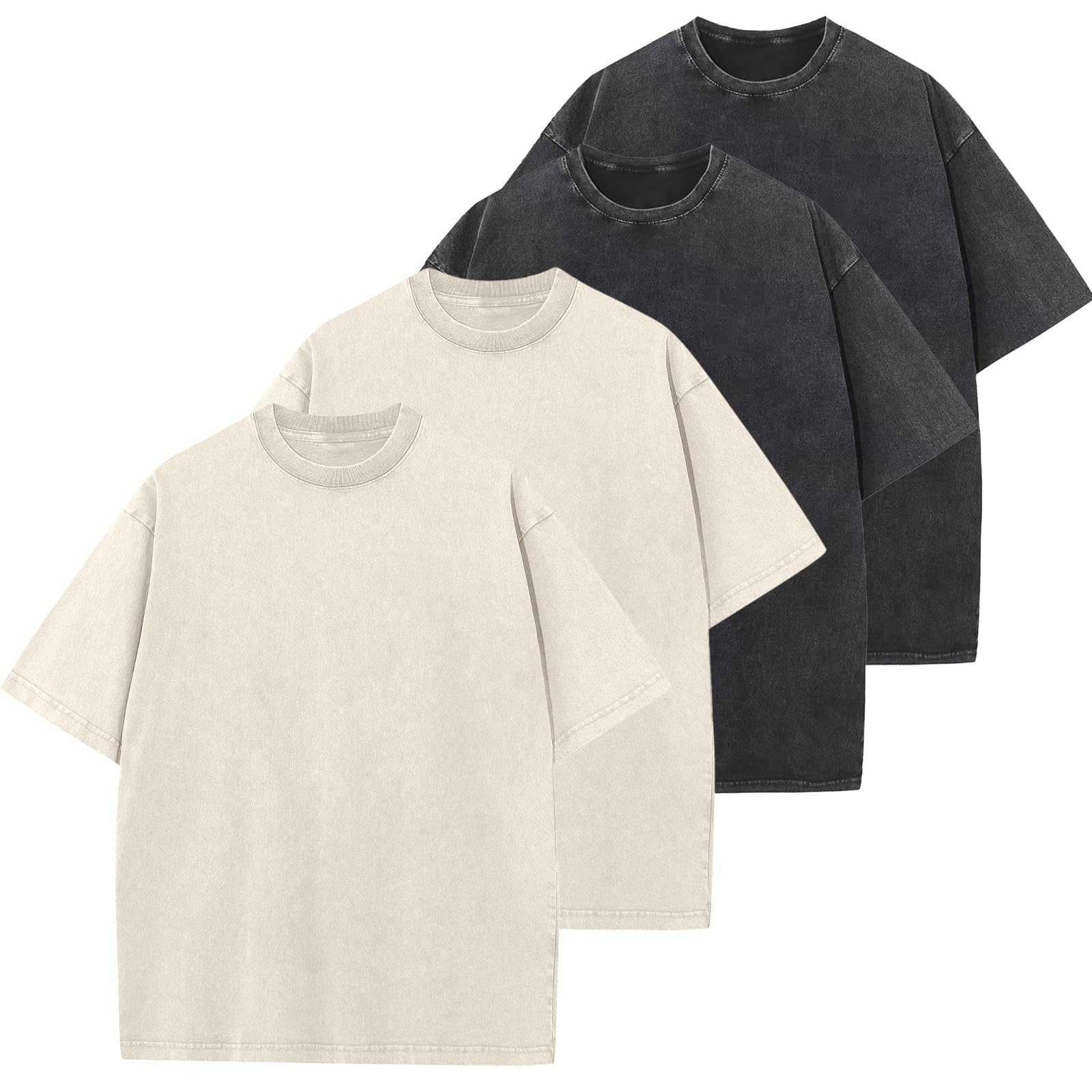 Herren Oversized Baumwolle T-Shirts Loose Fit Vintage Washed Tee Unisex Kurzarm Casual Shirts Tops