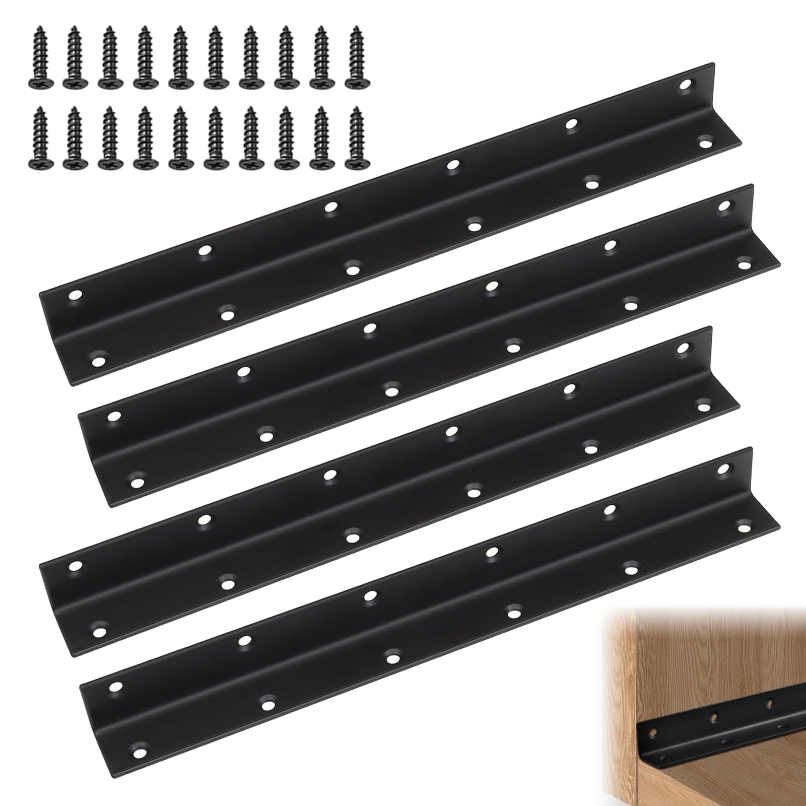 4 PCS Angle Brackets for Wood, Stainless Steel L Brackets with 48 Screws Corner Brace Sleeper 90 Degree L Shaped Bracket for Repairing Furniture Cabinet (27.5x2.5X2.5cm)