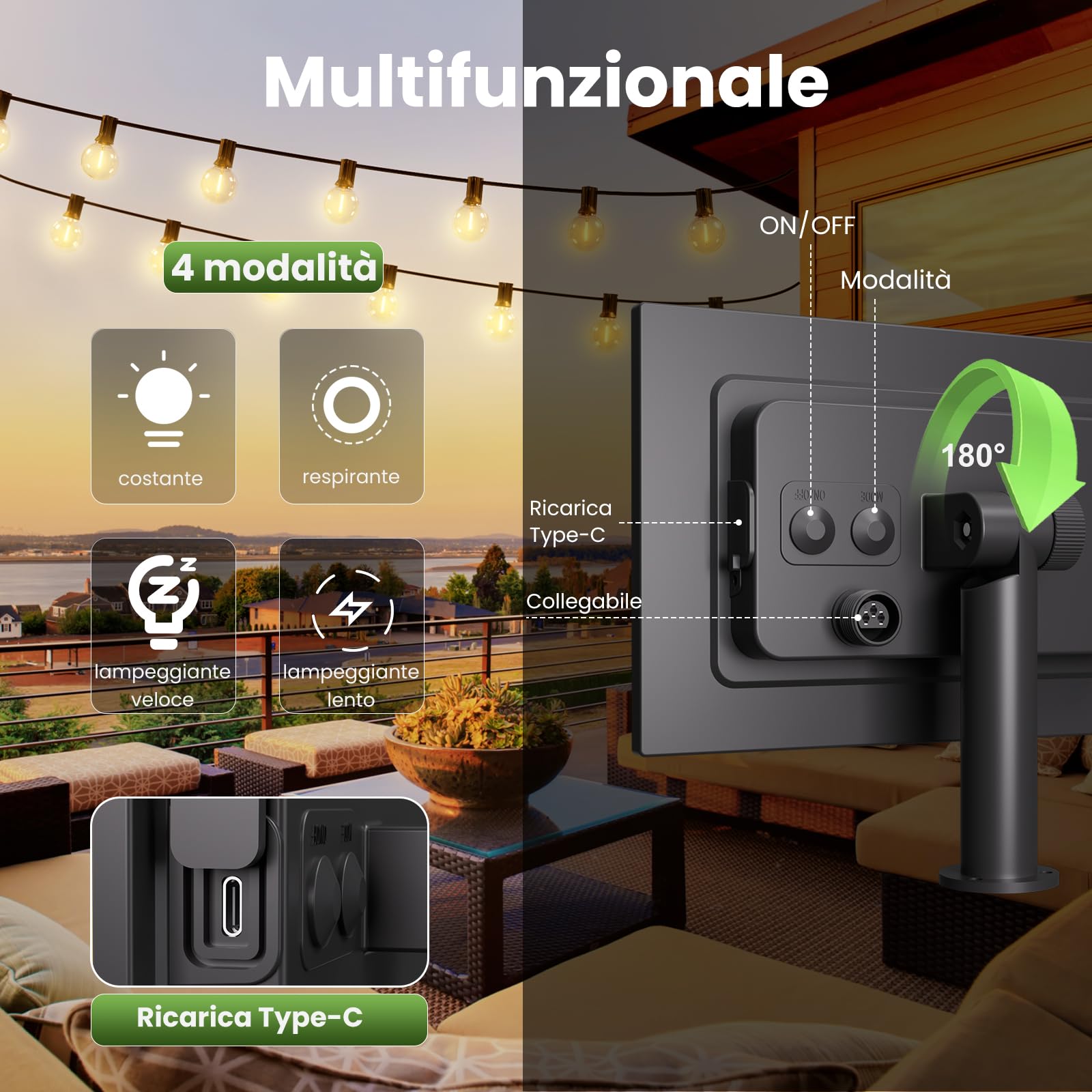 Yuusei Catena Luminosa Esterno Solare, 15M Luci da Esterno Giardino LED, IP65 Impermeabili & USB, 25+1 G40 Lampadine Globo Infrangibili per Gazebo, Balcone, Pergolato, Patii, Matrimoni e Feste