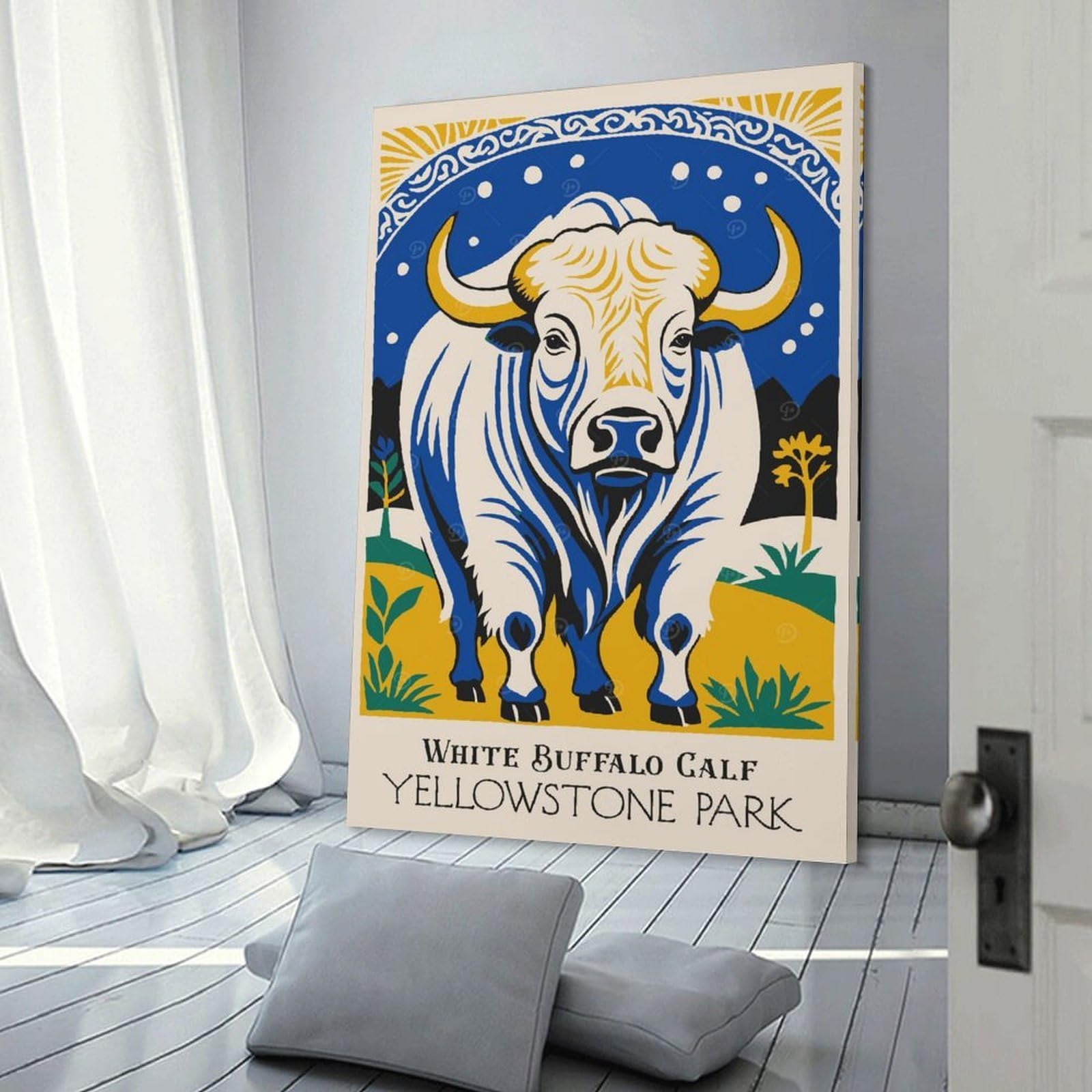 Junmoney White Buffalo Calf Park Canvas Wall Decor 24x36inch(60x90cm), for Entrance Walls, Hall Decor Or Foyers, Wall Decor to Refresh Empty Corners