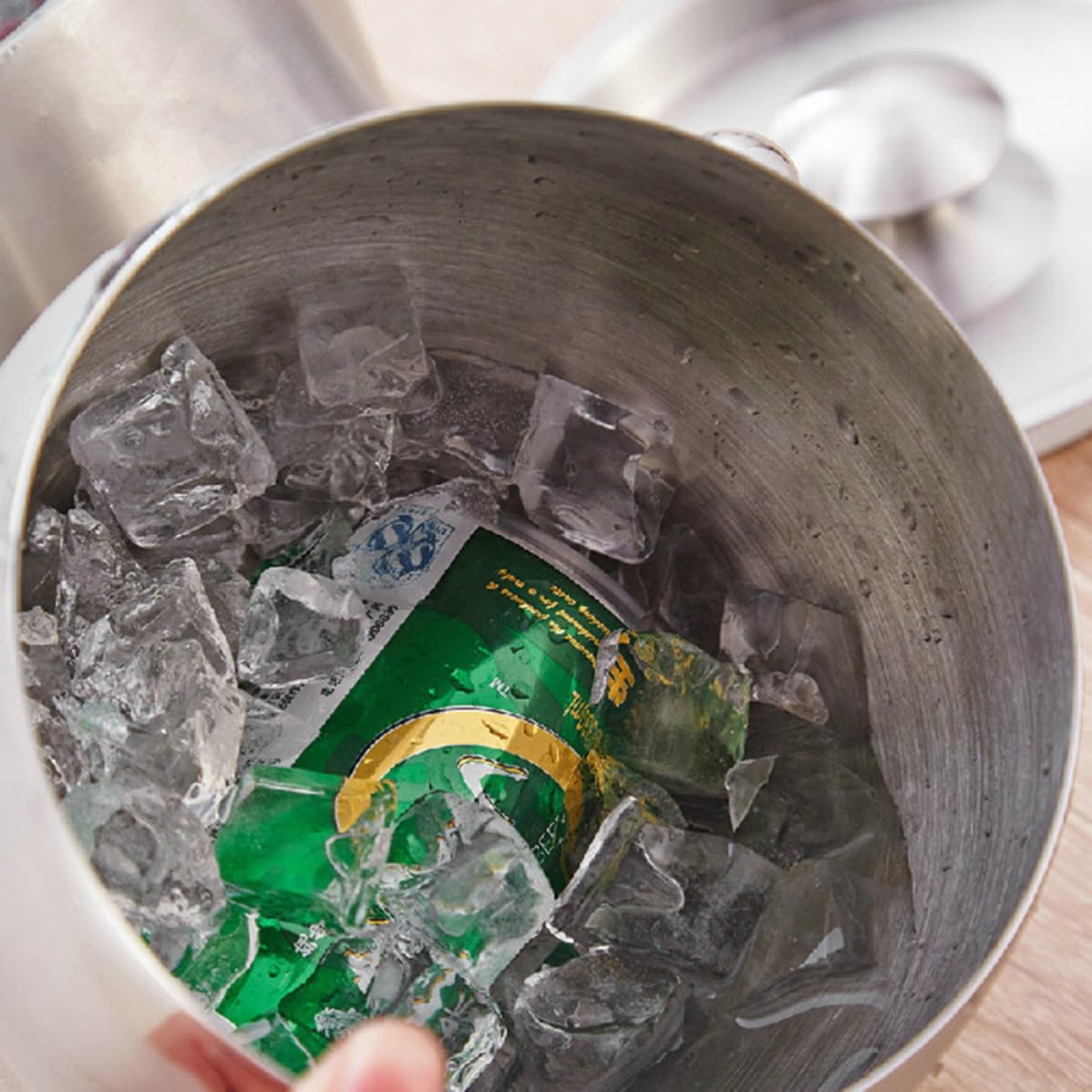 Ciieeo Secchio per Ghiaccio in Acciaio Inox con Coperchio, Doppia Maniglia