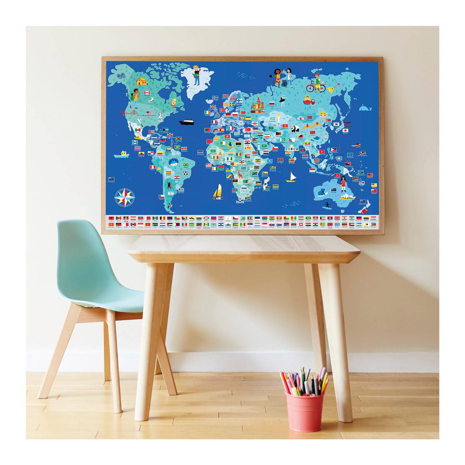 Poster interattivo con Adesivi Bandiere del Mondo 68 x 100 cm per Bambini 7+