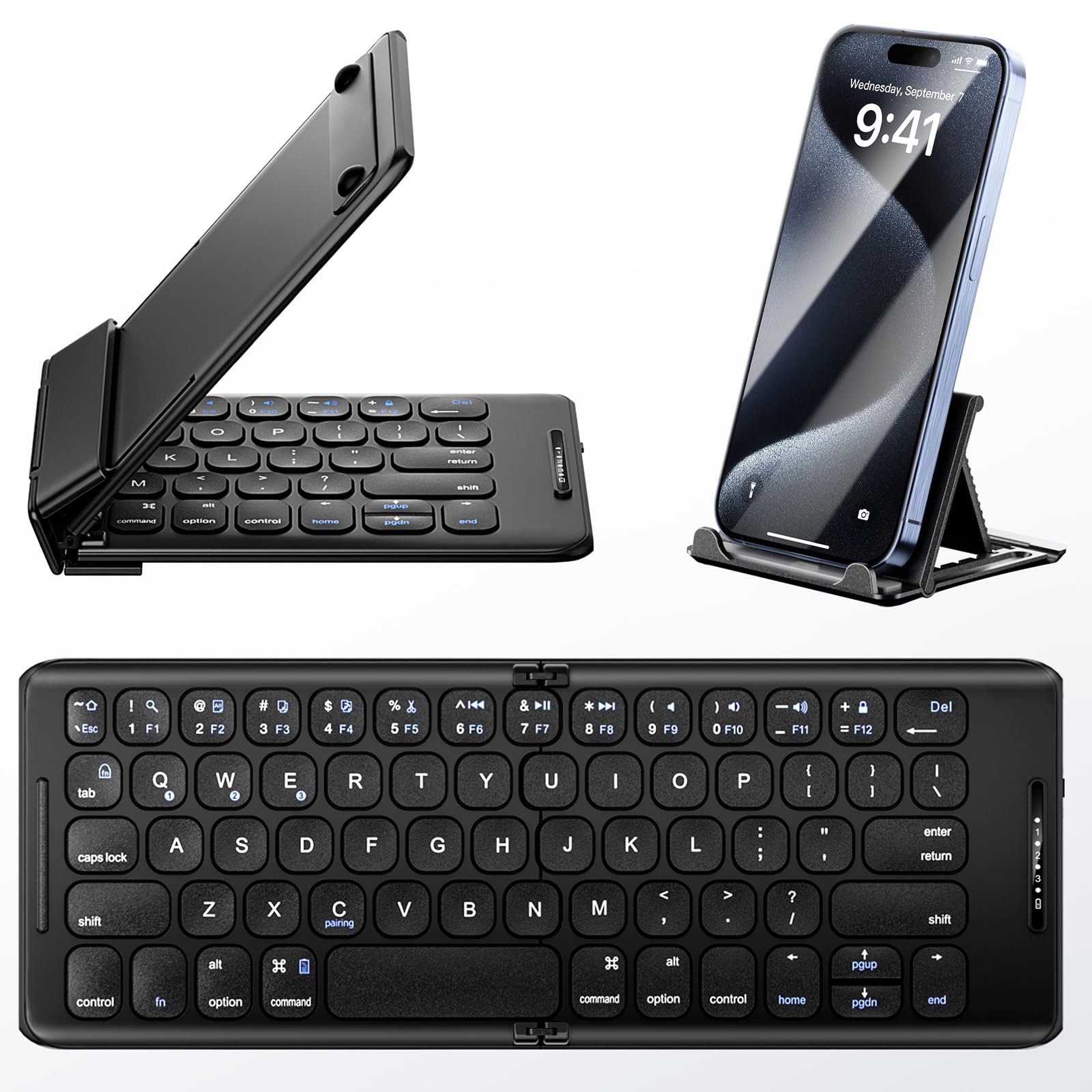 PuechAxe Foldable Bluetooth Keyboard,Portable Pocket Wireless Folding Keyboard, Rechargeable Full Size Ultra Slim Travel Keyboard for iOS, Android, Windows Tablet & Laptop,B097