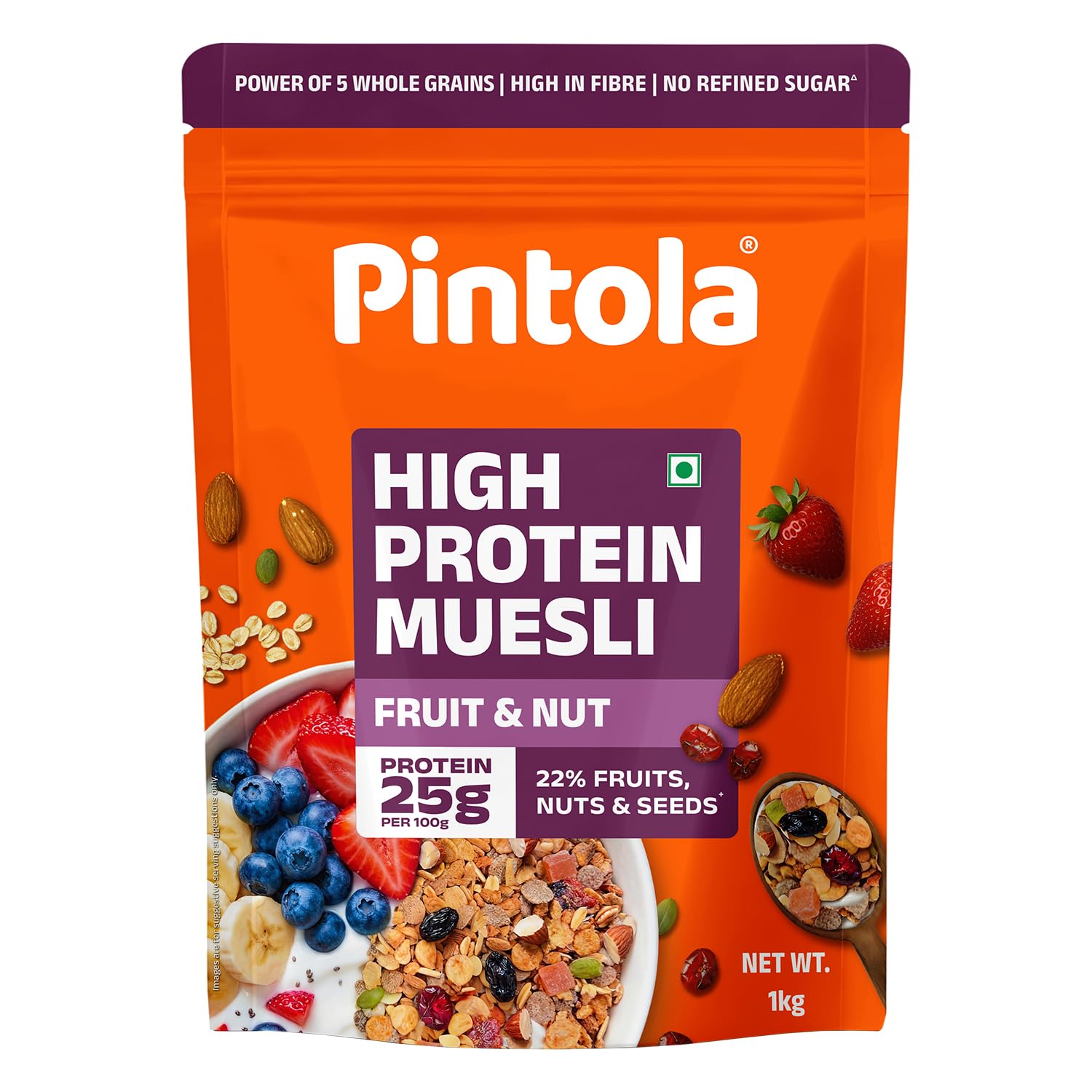 Pintola 25g High Protein Fruit & Nut Muesli 1kg, Naturally