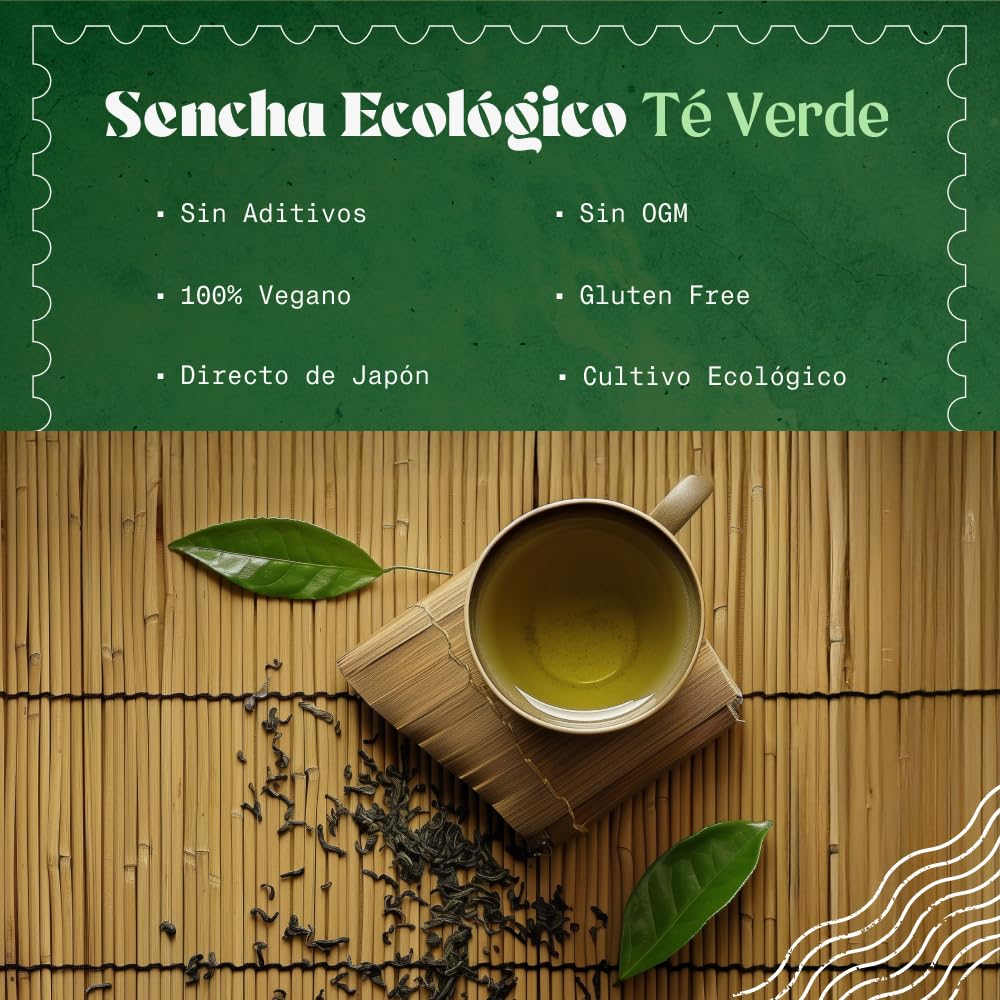 NaturaleBio Té Verde Sencha Japonés Orgánico - Upper Grade - de 200g. Bio, Natural y Puro, Té Verde en Hojas de la Primera Cosecha, cultivado en Japón. Organic Japanese Sencha Green Tea.