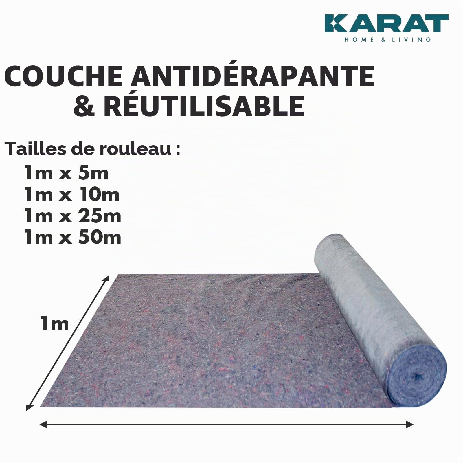 KARAT Rouleau de film de protection pour peintre 50m x 1m, film de protection pour peinture 50m² avec revêtement antidérapant, tapis de peintre réutilisable pour les peintres et artisans, film de