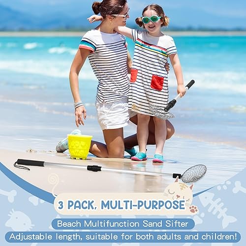 Miniatura 6 de Jinei 3 piezas de tamiz de arena de playa de 4.3 pulgadas ajustable de diente de tiburón herramienta de tamiz de concha de playa pala de arena para