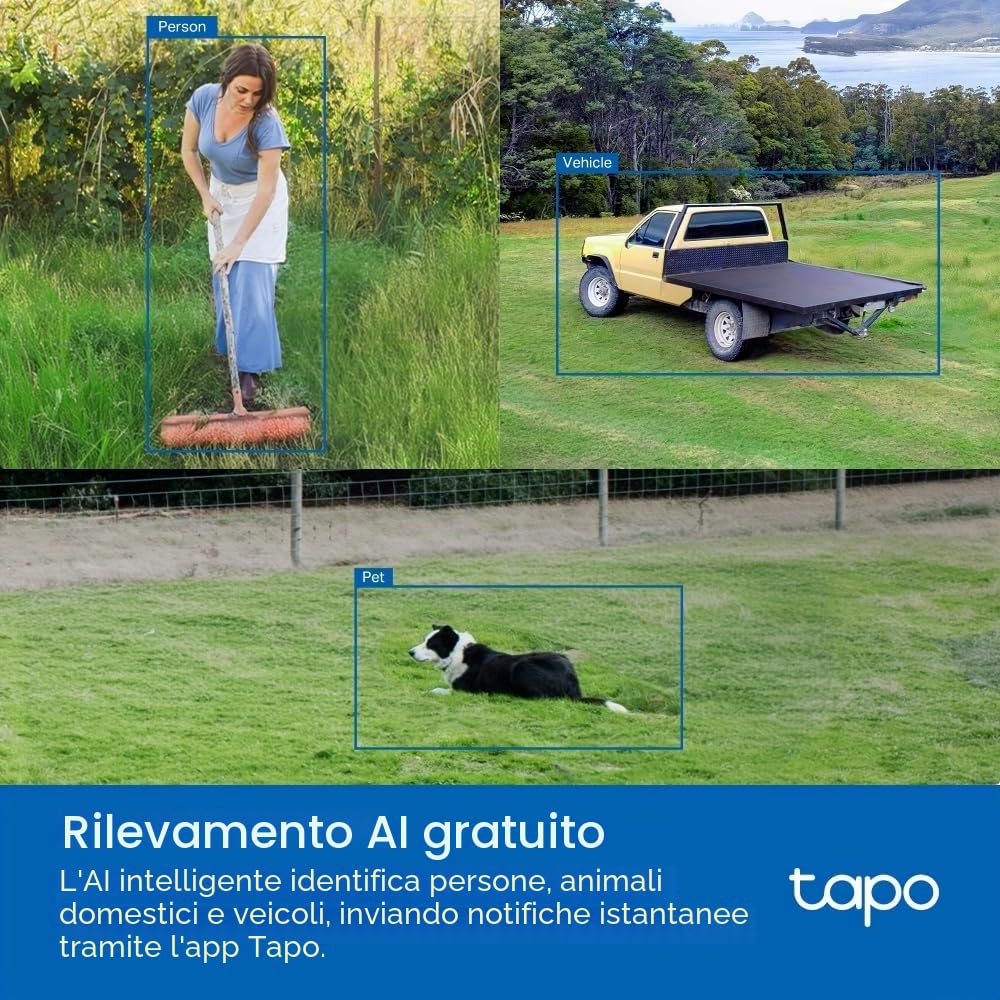 Tapo Telecamera di sicurezza esterna Pan/Tilt 4G LTE C501GW, senza bisogno di WiFi, Full HD 1080P, tracciamento del movimento a 360°, nessun costo mensile, rilevamento AI, visione notturna a colori