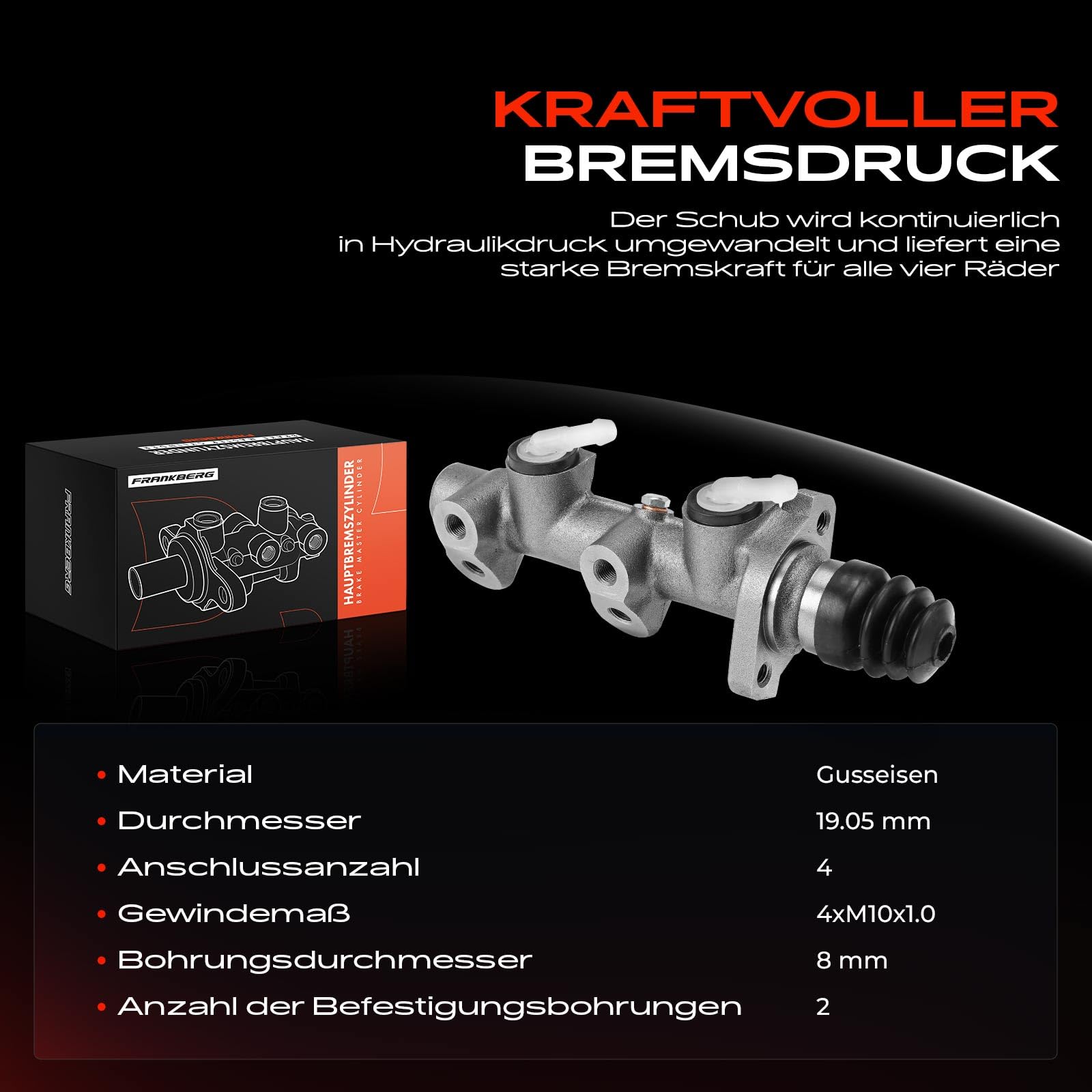 Frankberg Hauptbremszylinder Bremszylinder Kompatibel mit Kaefer 1.2L 1.6L 1960-1985 Kaefer Cabriolet 15 1.6L 1970-1979 Benzin Replace# 113611015BH