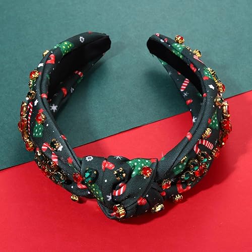 Miniatura 6 de MOLOCH Diadema de Navidad para mujer, diseño de árbol de Navidad, lazo de copo de nieve, diadema anudada de cristal con joyas, decoración de