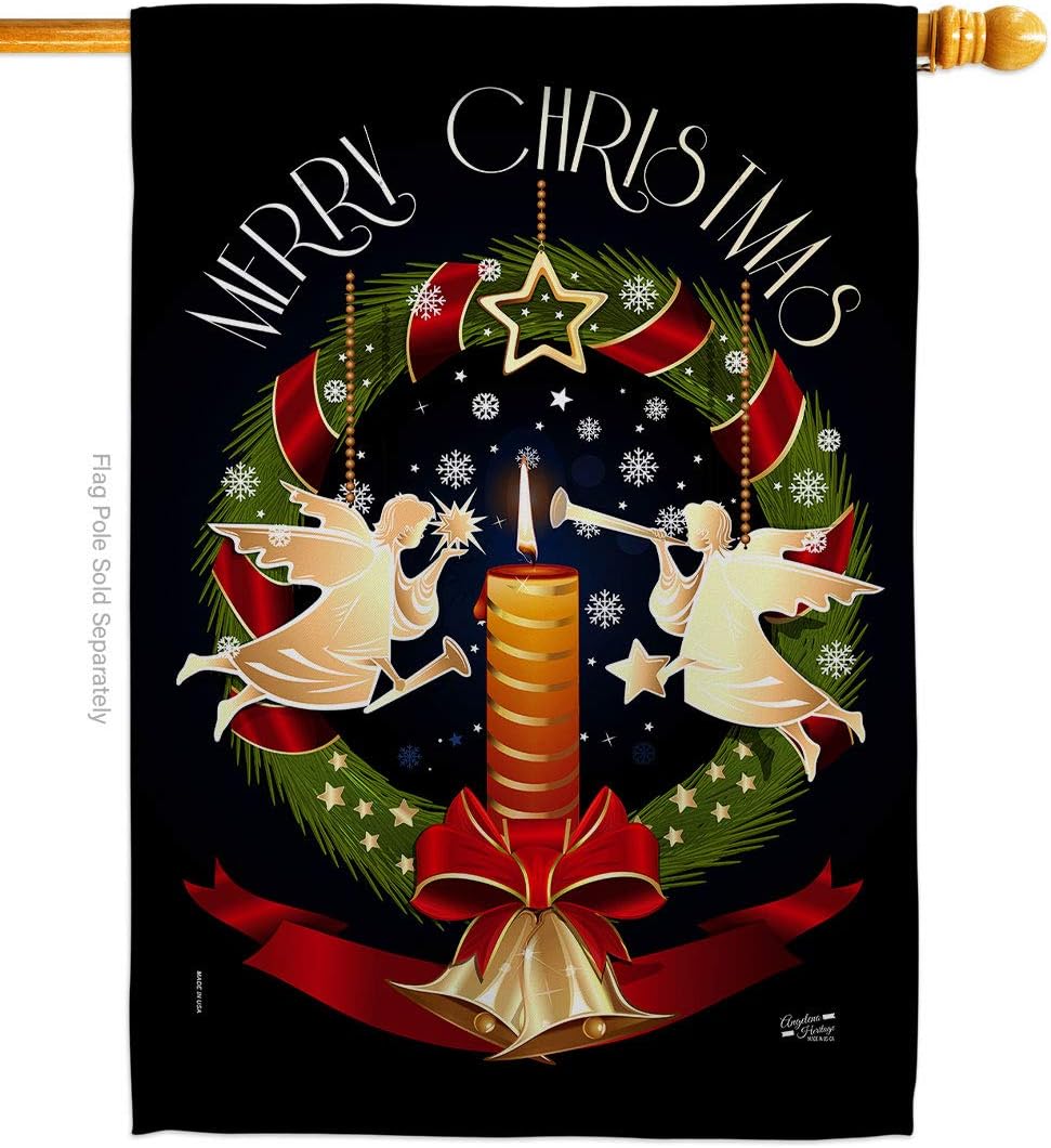 H137302-BO 28 x 40 in. Angel Wreath House Flag with Winter Christmas Double-Sided Decorative Vertical Flags Decoration Banner Garden Yard Gift