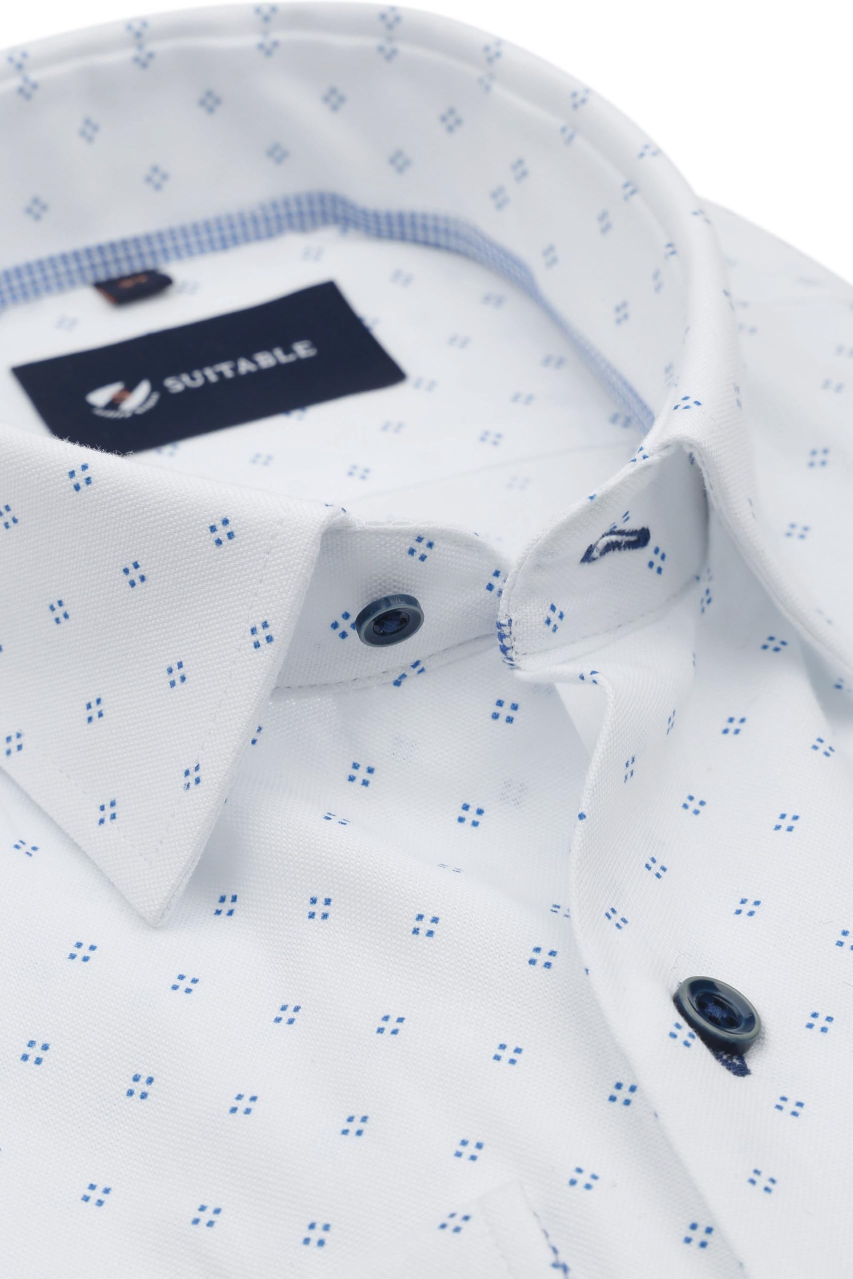 Suitable Oxford Print Shirt Blanc - Taille - Homme - Vêtements - Slim Fit - Coton - Parfait pour l'automne et l'hiver