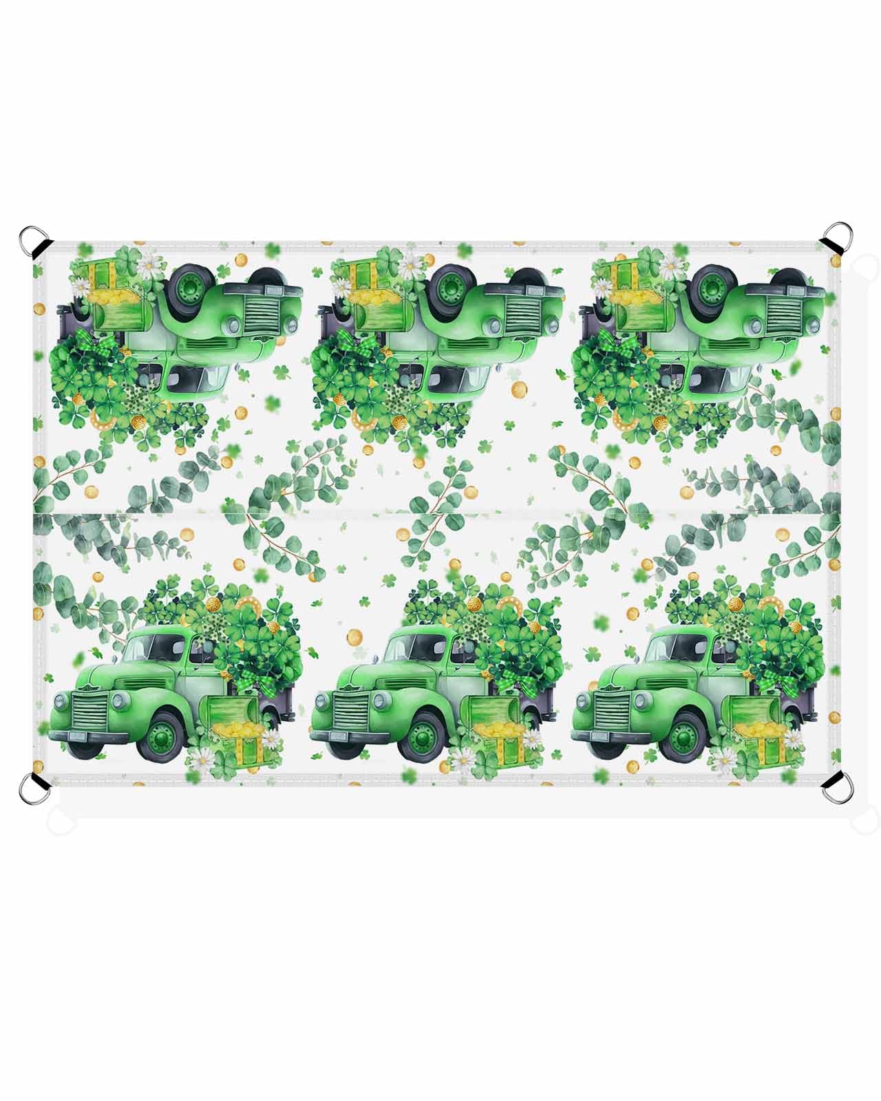 St. Patrick Day Sun Sail Shades Rectangle Canopy,Sunlight Block Heavy Duty Curved Backyard Shade Cover,Waterproof Sun Shades for Patios Garden Outdoor,6.5'x10' Green Eucalyptus Truck Watercolor Leaves