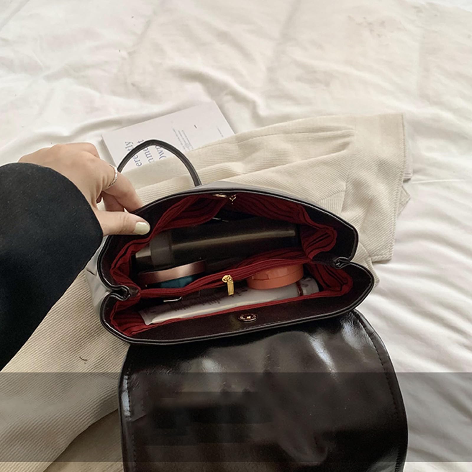 DEERWORD Mujer Bolsos Mochila Casual Bandolera Marca Mediano Antirrobo Italianos PU Cuero 80121 1 piezas Negro