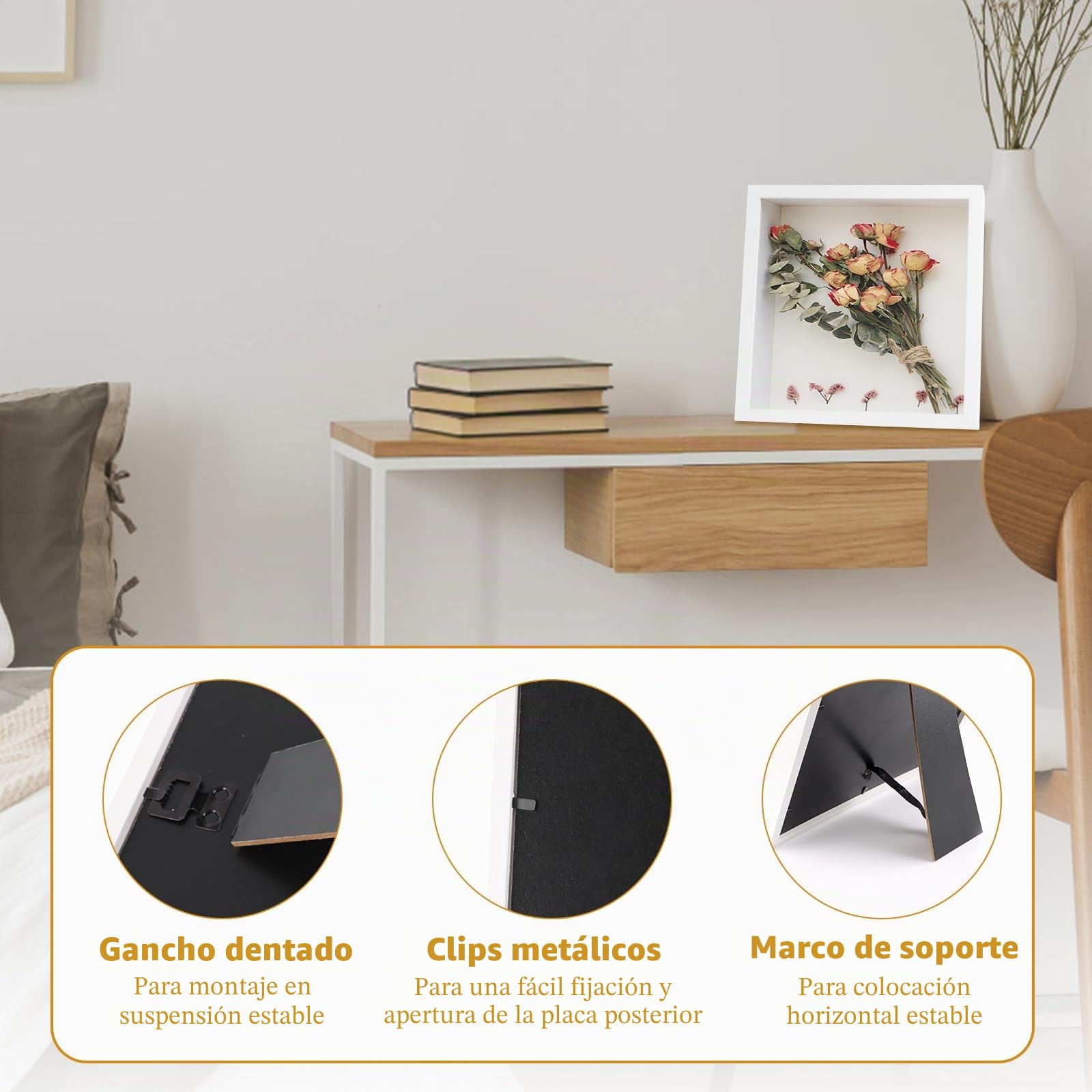 NVIYAM Marcos con Profundidad, 20 x 20 cm Marcos de Fotos 3D, Marco de Madera Profundo para Rellenar 3D para Fotos, Flores, Recuerdos, Manualidades, Souvenirs, Recuerdos de Bodas, Blanco