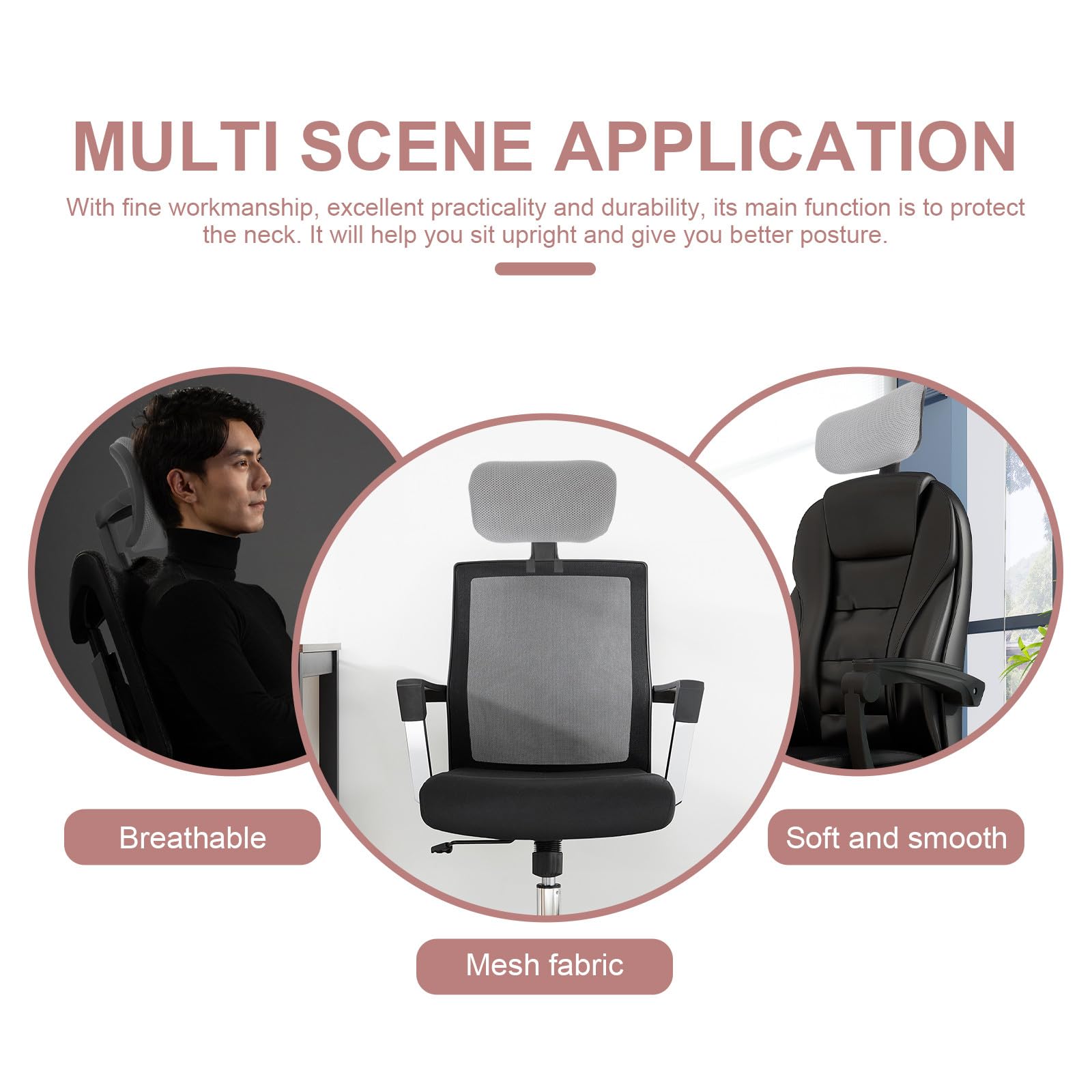 MAGICLULU Poggiatesta per Sedia da Ufficio Cuscino in Spugna e Rete Regolabile in Altezza 4cm Design Ergonomico Curvo per Protezione Collo e Miglioramento Efficienza Lavoro