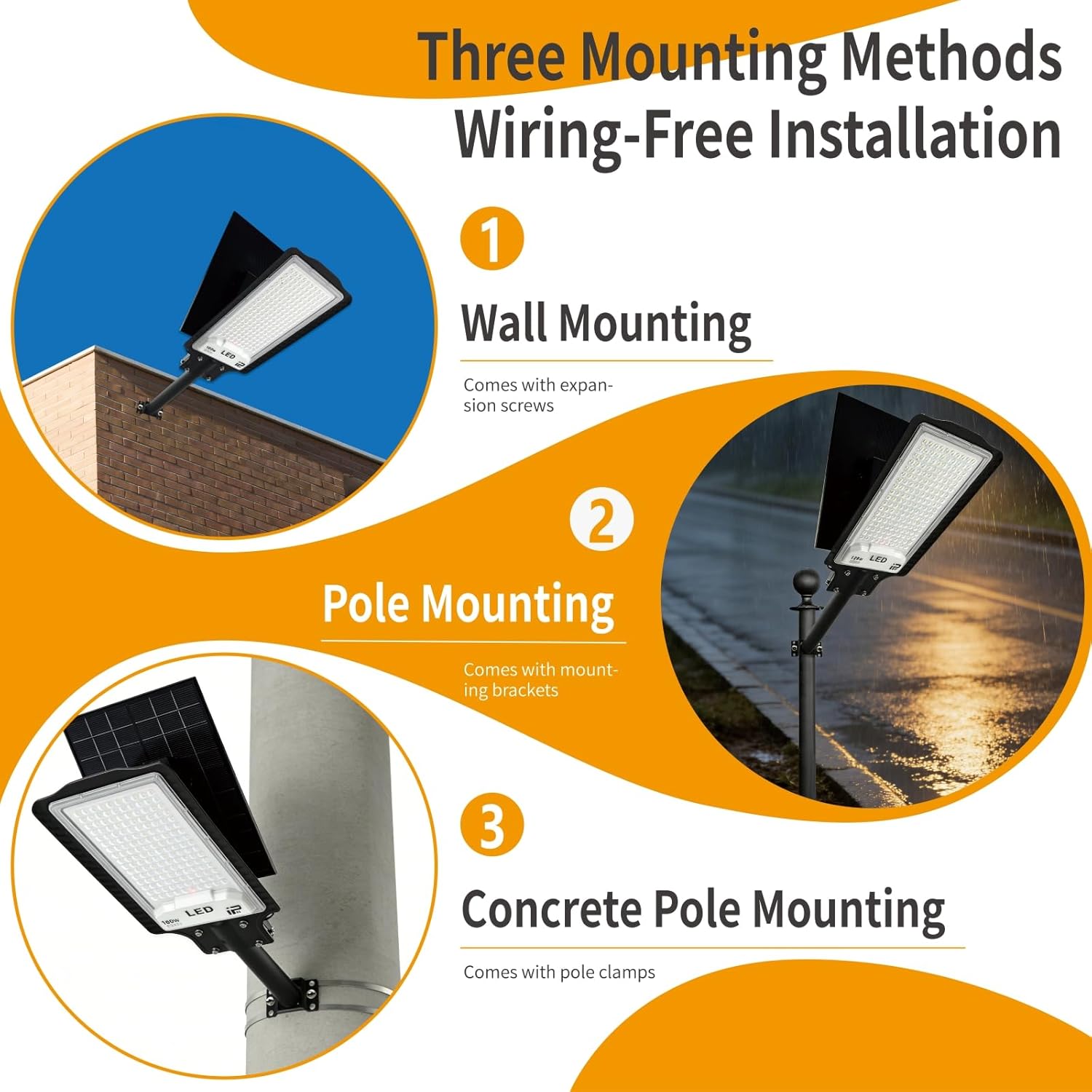 JINXING Solar Street Light Outdoor, Dusk to Dawn Security Light, 120 LED 6500K Solar Powered Outdoor Lights, IP65 Waterproof Wall or Pole Mounted Light for Street, Yard, Porch, Garden, Front Door