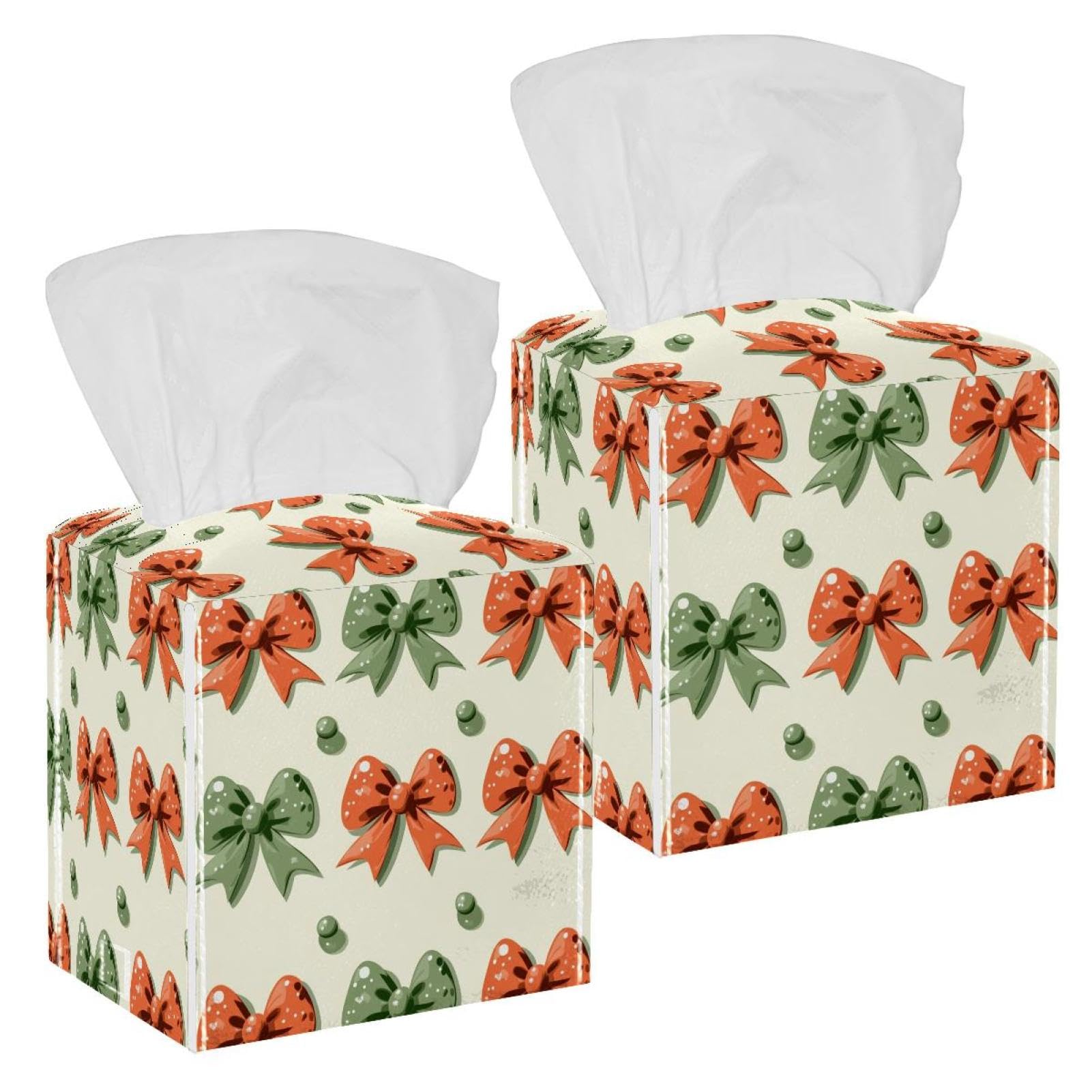 Boîte à mouchoirs en cuir vert et rouge lot de 2 pour décoration de voiture et comptoir de bain