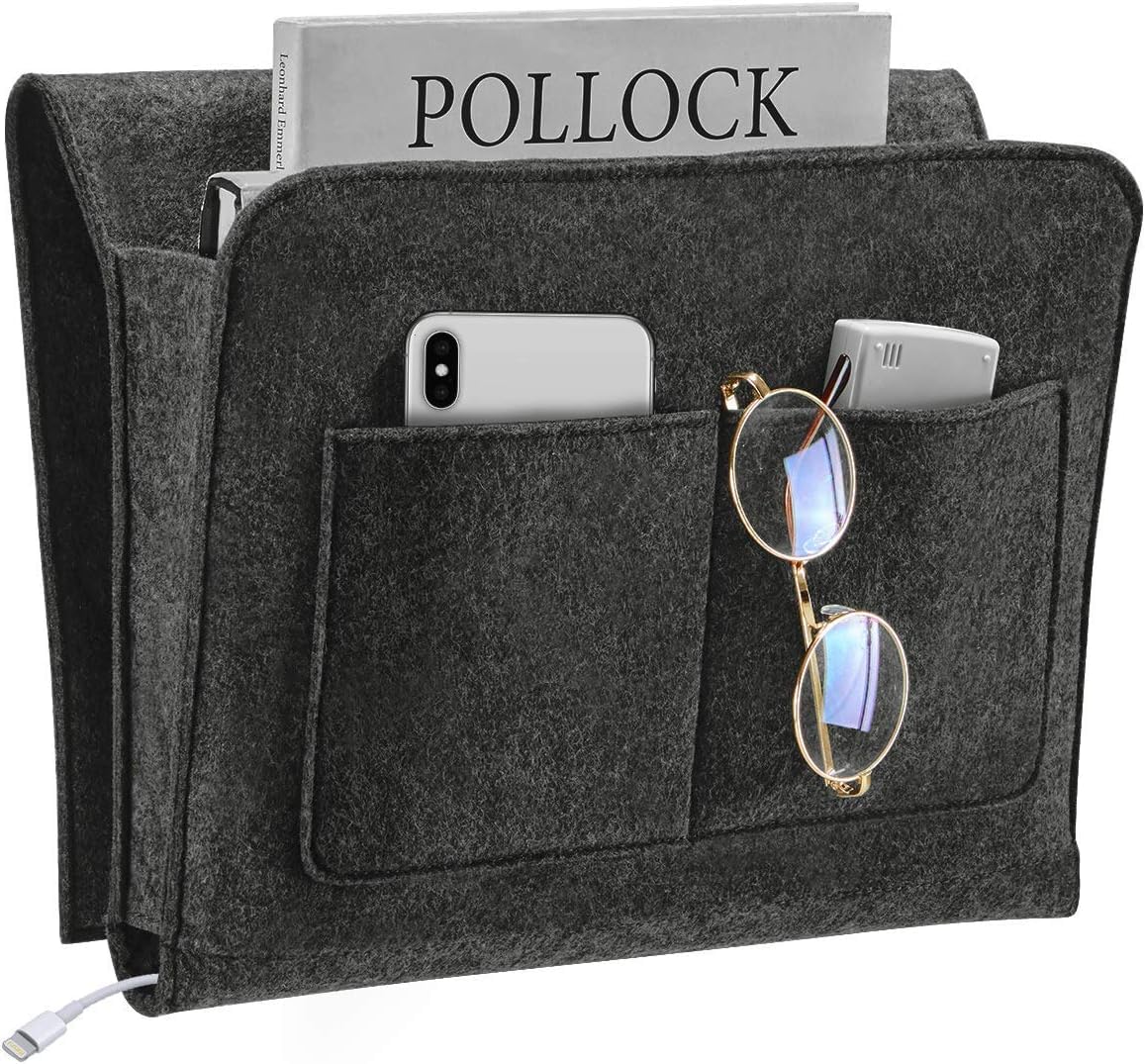 Bedside Caddy Design | Large Size 9.5" x 13.5" inch (Gray) Laptop Holder | Dorm College Room, Bunk Bed, Hospital Bed, Kids | Night Hanging Storage Organizer Magazine Newspaper| Remote Holder-picture-25