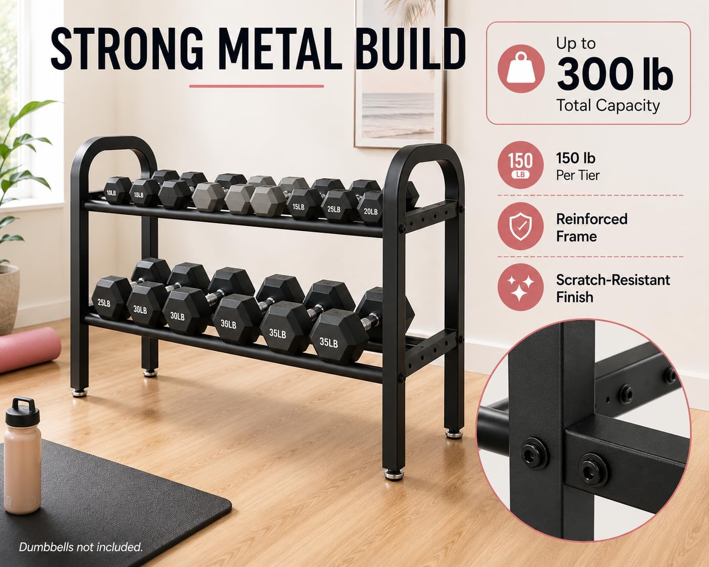2-Tier Dumbbell Rack with Spare Screws, 300 lb Weight Rack image 4