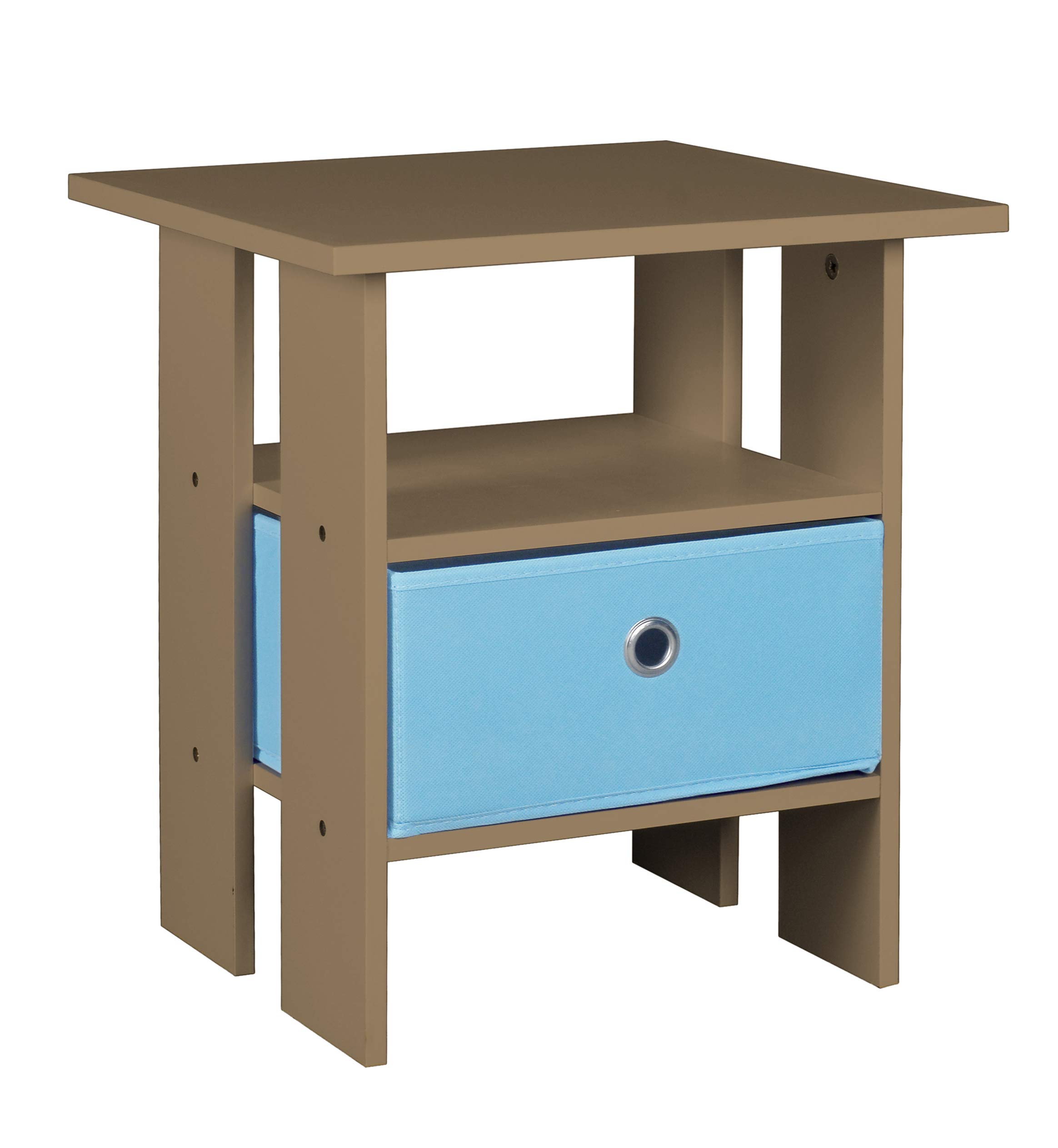 URBNLIVING 2 Tier Oak Wooden Modern Side End Table With 1 Colourful Drawer (Light Blue)