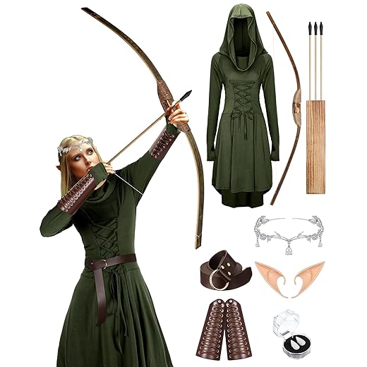 10 Pcs Renaissance Elf Costume Fairy Costume Medieval Archer Viking Costume for Renfaire Women Halloween