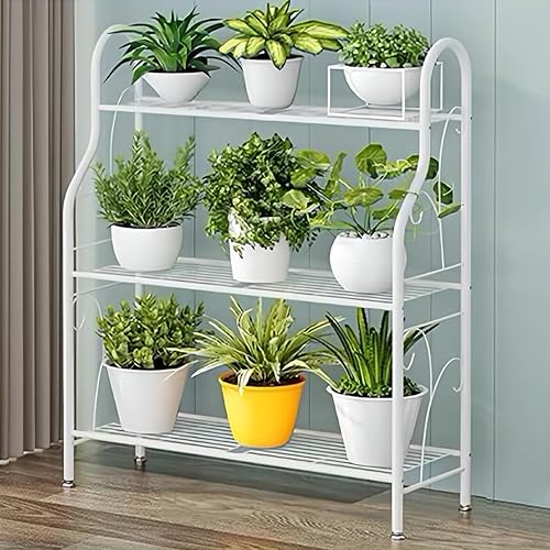 Soporte de metal para plantas de 3 niveles y 4 niveles, estante de almacenamiento para flores, soporte para plantas para interiores y exteriores,