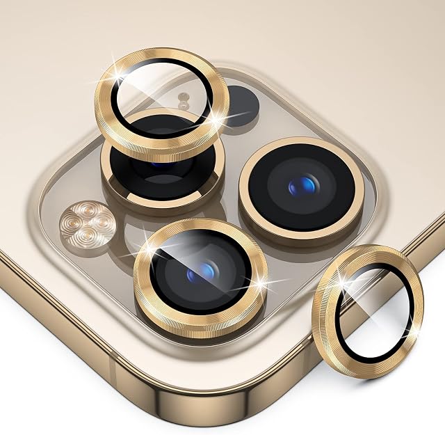 Kinmiee Camera Lens Protector Compatible for iPhone 13 Pro & iPhone 13 Pro Max, HD Tempered Glass Premium Aluminum Alloy Lens Screen Film Cover (Gold)