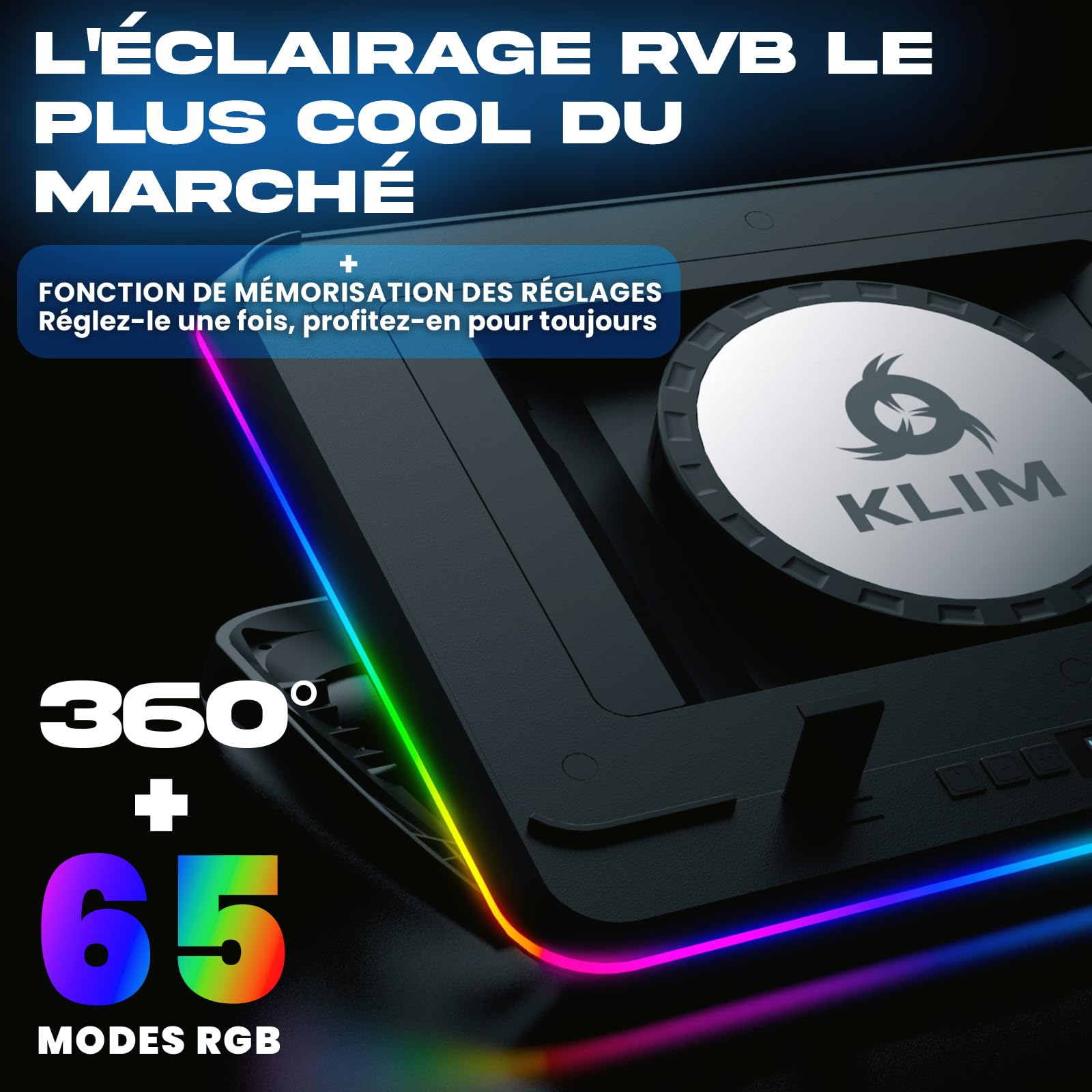 KLIM Turbofrost Max Refroidisseur PC Portable RGB 15.6-17 Pouces Ventilateur XL