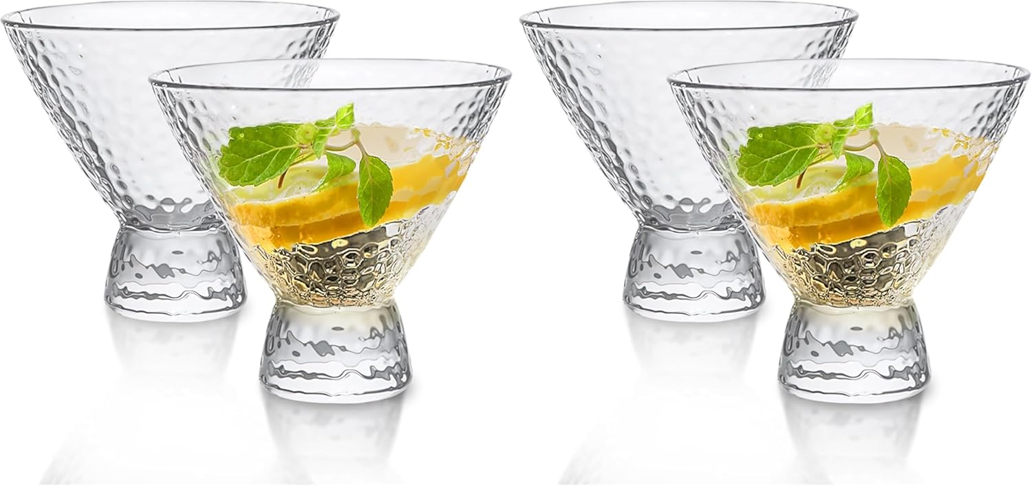 LEMONSODA Clear Hammered Martini Glasses - Barware for Martini, Cosmopolitan, Manhattan, – Modern Handcrafted Barware for Home Entertaining - Textured 8.5oz (250ml) (Set of 2) (Pack of 2)