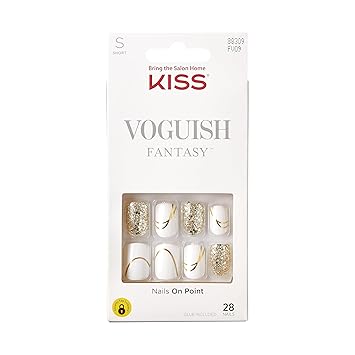 ✨ Glam & Glow ✨ White Squoval Short Press On Nails | KISS Voguish Fantasy