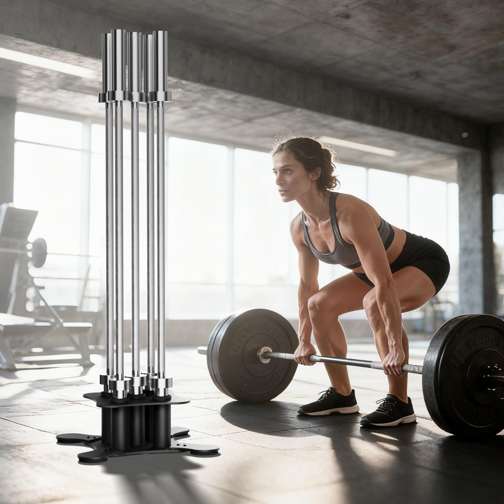 Vertikaler Hantelständer für 5 Langhanteln | für 50 mm Olympiastangen, Platzsparender Hantelhalter mit Schutzeinsätzen und rutschfesten Füßen für Home Gym