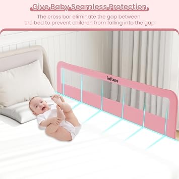 INFANS Bed Rail for Toddlers, 59 Foldable Safety Baby Crib Rail Fit for Kids Twin, Extra Long Swing Down Bed Guardrail for Convertible Crib, Queen, Full, King Mattress Side Guard (Pink)