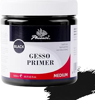 PHOENIX Black Gesso Primer - 16.9 Fl oz. / 500ml Gesso for Canvas Surface Prep Medium for Oil Acrylic Paints