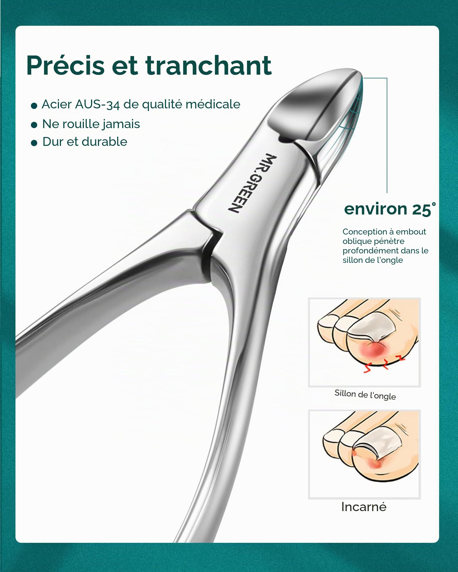 MR.GREEN Kit manucure pédicure 8 pièces acier inoxydable allemand, outils robustes soins ongles personnels étui cuir exquis