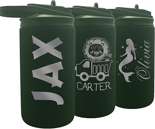 Miniatura 3 de Botella de agua de alta calidad personalizada de 12 onzas con pajilla, vaso aislado de doble pared para niños, niñas, escuela y deportes, grabado