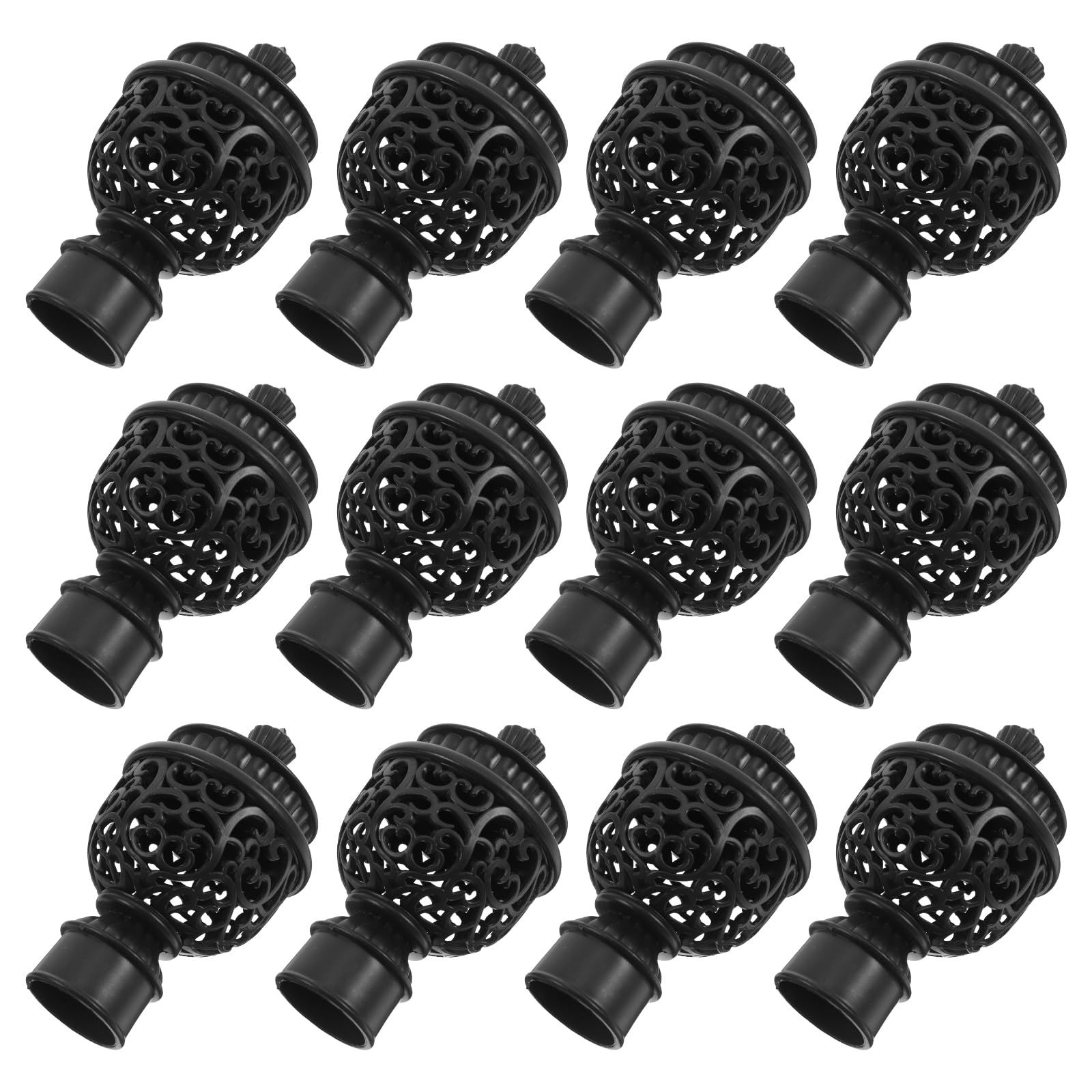 LOGOFUN 12pcs Decorative Curtain Rod Finials Hollow Plastic Replacement End Caps for Roman Drapery Poles Window Treatments Home Decor Black