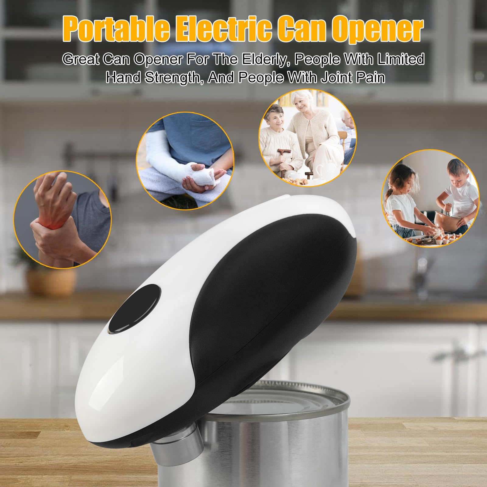 Electric Can Opener,USB Rechargeable Can Opener,One-Touch Cordless Can Opener,Smooth Edge,Hands Free,Food Safety,Automatic Kitchen Gadget,Battery Operated,Opens Almost Any Cans