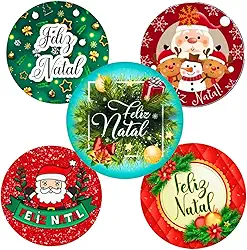 Adesivos Natalinos Papai Noel, Feliz Natal, Festivos 50 Unidades Para Embalagem, Sacola, Presente