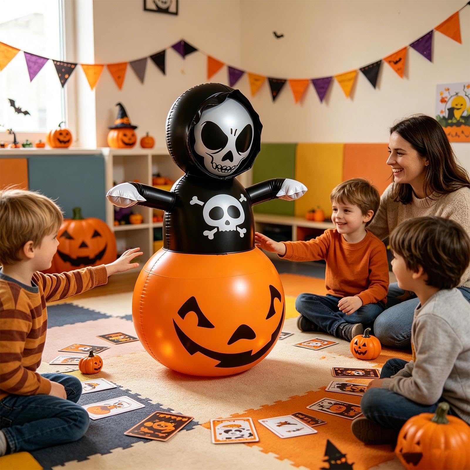 Dmuchane Dekoracje Halloweenowe Na Zewnątrz Czaszka i dynia z wbudowanymi | Dmuchane Ozdoby Ogrodowe na Ganek, Patio, Podwórko, Przyjęcia, Wnętrze, Dom, Dom Strachów, Święta