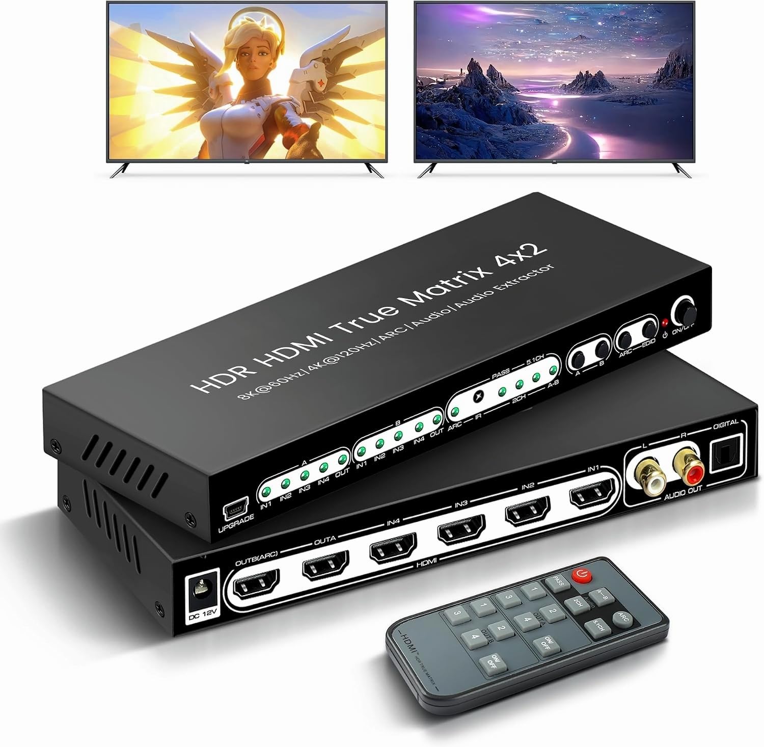 8K 4x2 HDMI Matrix Switch, HDMI 2.1 Audio Extractor EDID, ARC Dolby Atmos