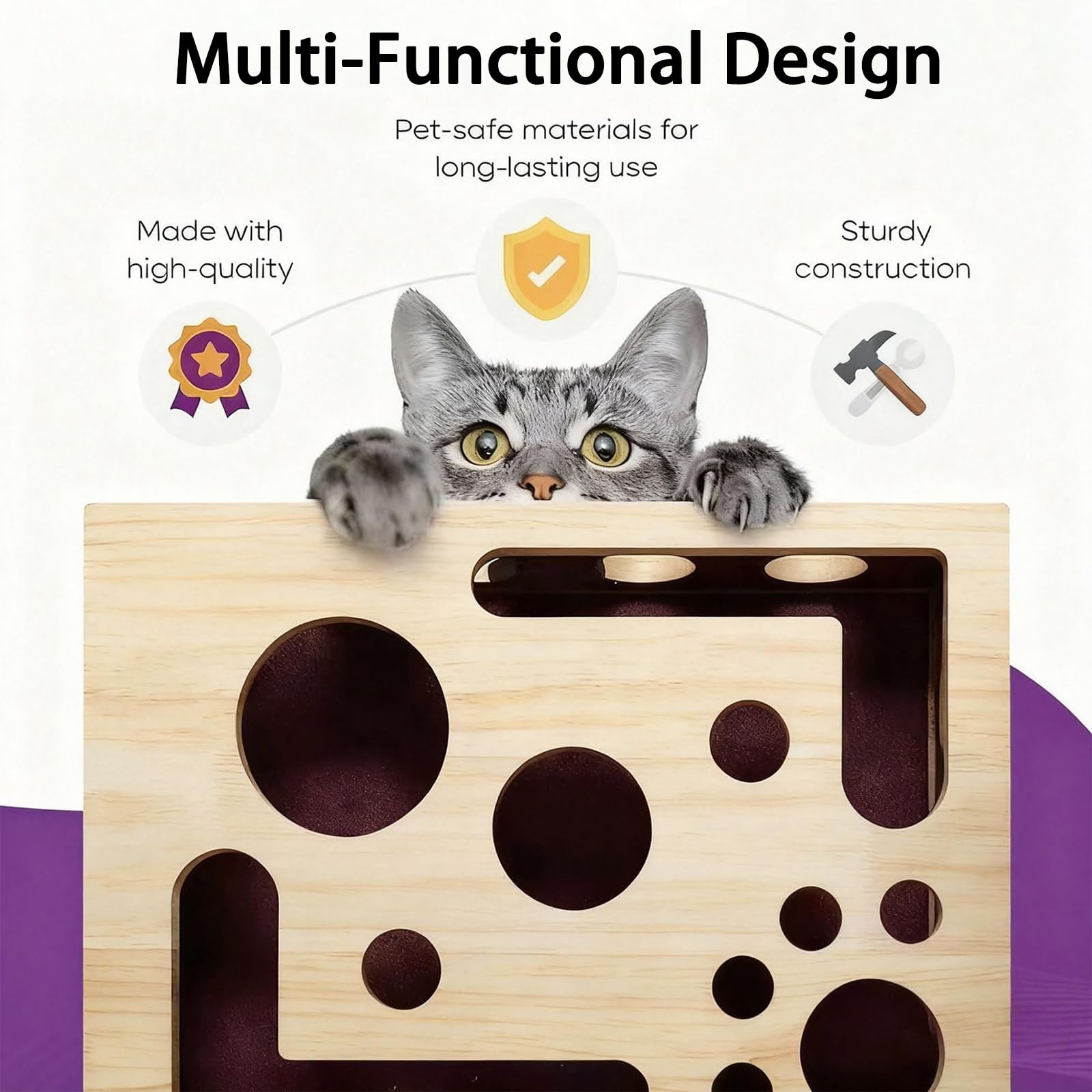 Scatola di Arricchimento per Puzzle Antigraffio di Gatto, Scatola di Arricchimento Antigraffio per Lima per Unghie Interattiva con Carta Vetrata per Lima per Unghie All'interno