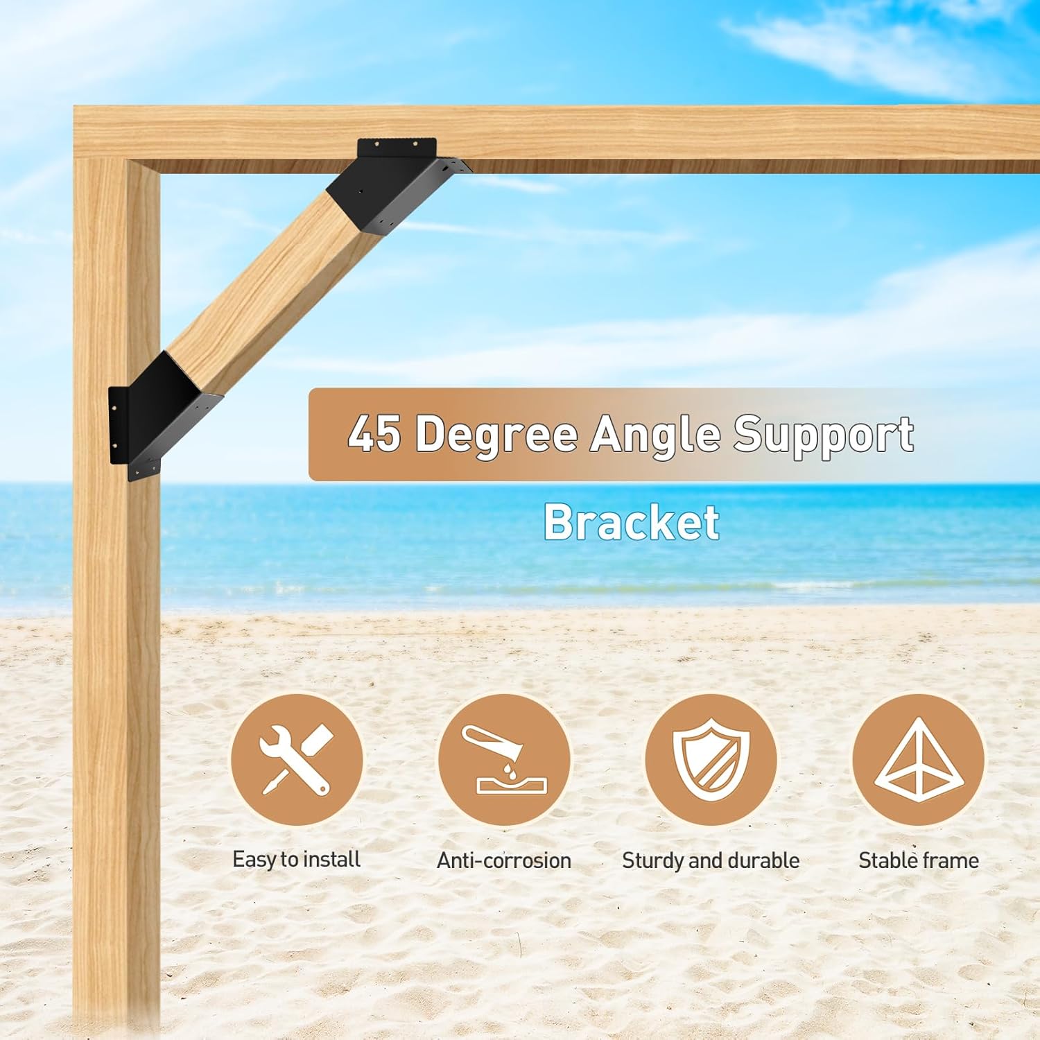 4 Pcs Pergola Bracket ,Reinforced 45-Degree Angle Pergolas Bracket, for 4''x4'' Lumber (Actual Size: 3.6''x3.6'') with Drainage Holes for Strong of Gazebos, Pergolas