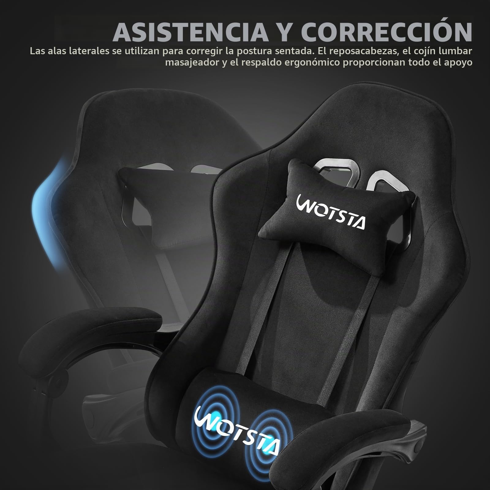 Silla Gaming Tela, Silla Ergonomica Escritorio, Silla Gamer con Tapicería, conReposacabezas, Reposapies, Ruedas, Regulable en Altura, Sillas de Oficina Ergonómica con Masajeador